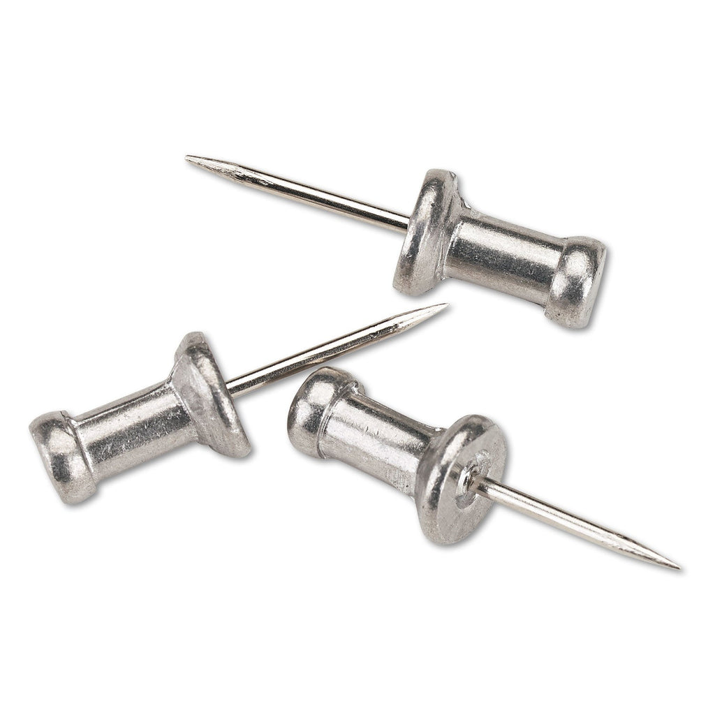 GEM Aluminum Head Push Pins, Aluminum, Silver, 0.5", 100/Box