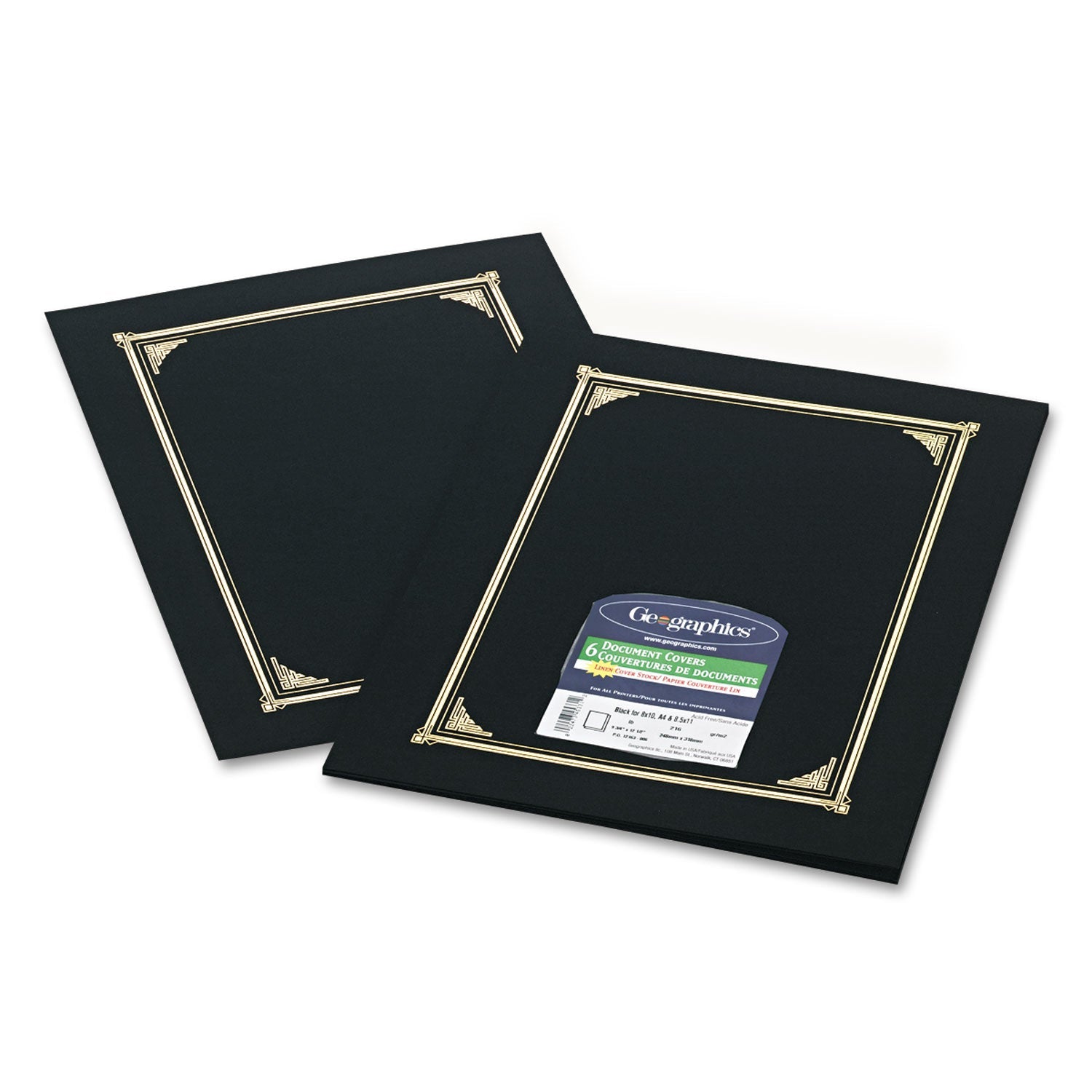 Geographics Certificate/Document Cover, 12.5 x 9.75, Black, 6/Pack