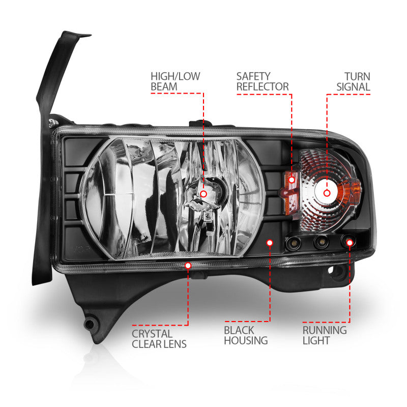 Anzo 1994-2001 Dodge Ram Crystal Headlights Black w/ LED