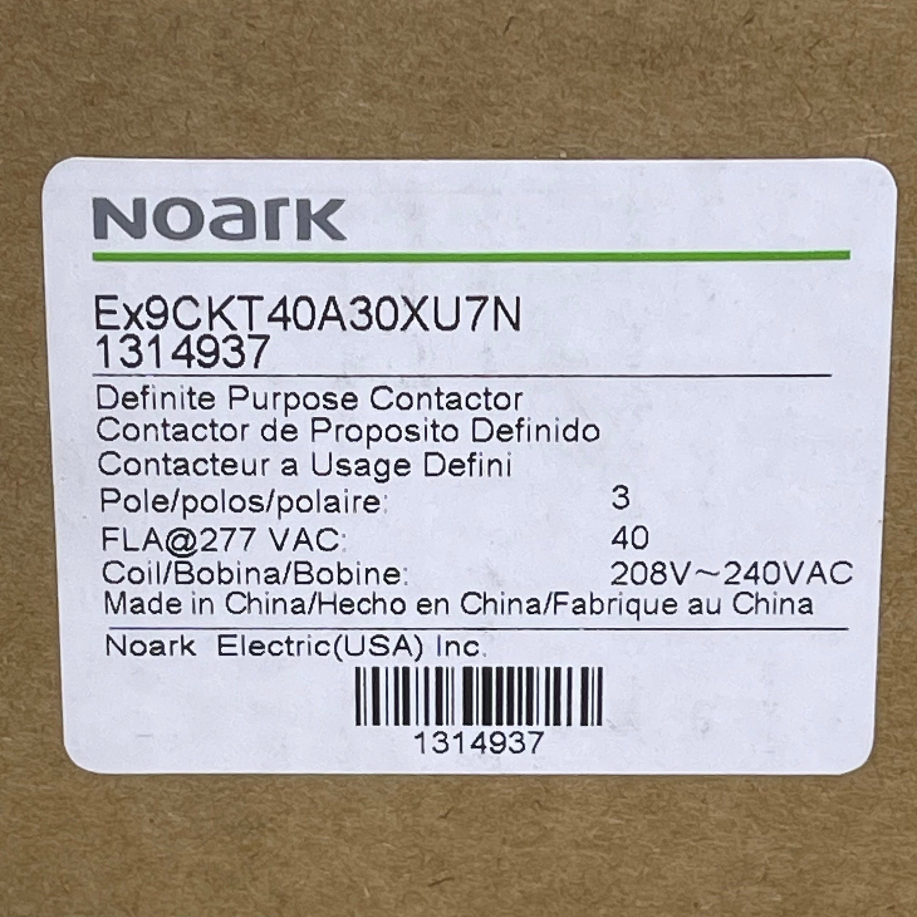 NOARK Definite Purpose Contactor  40A 208-240V 3-Pole Ex9CKT40A30XU7