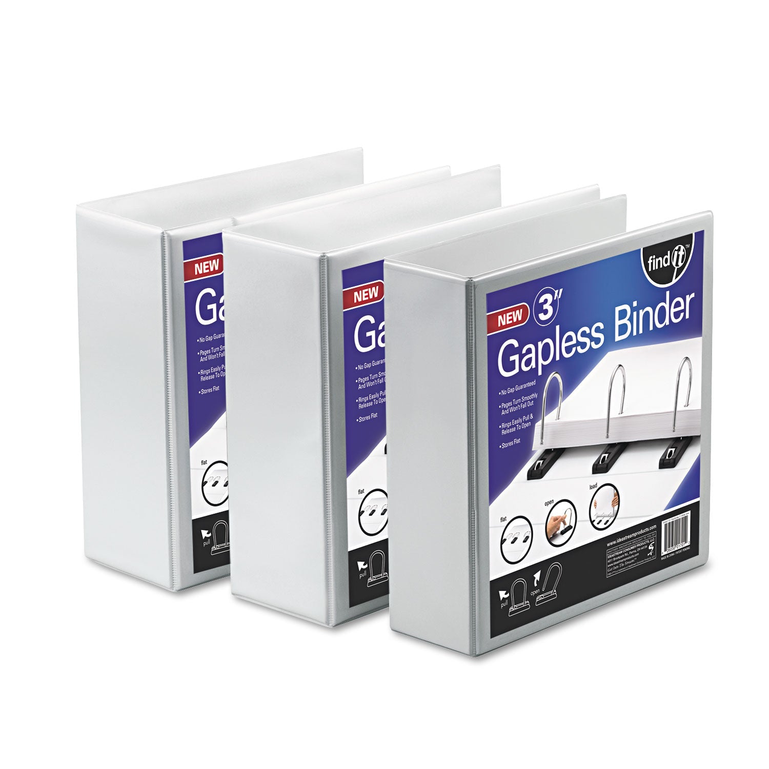 find It Gapless Loop Ring View Binder, 3 Rings, 5" Capacity, 11 x 8.5, White