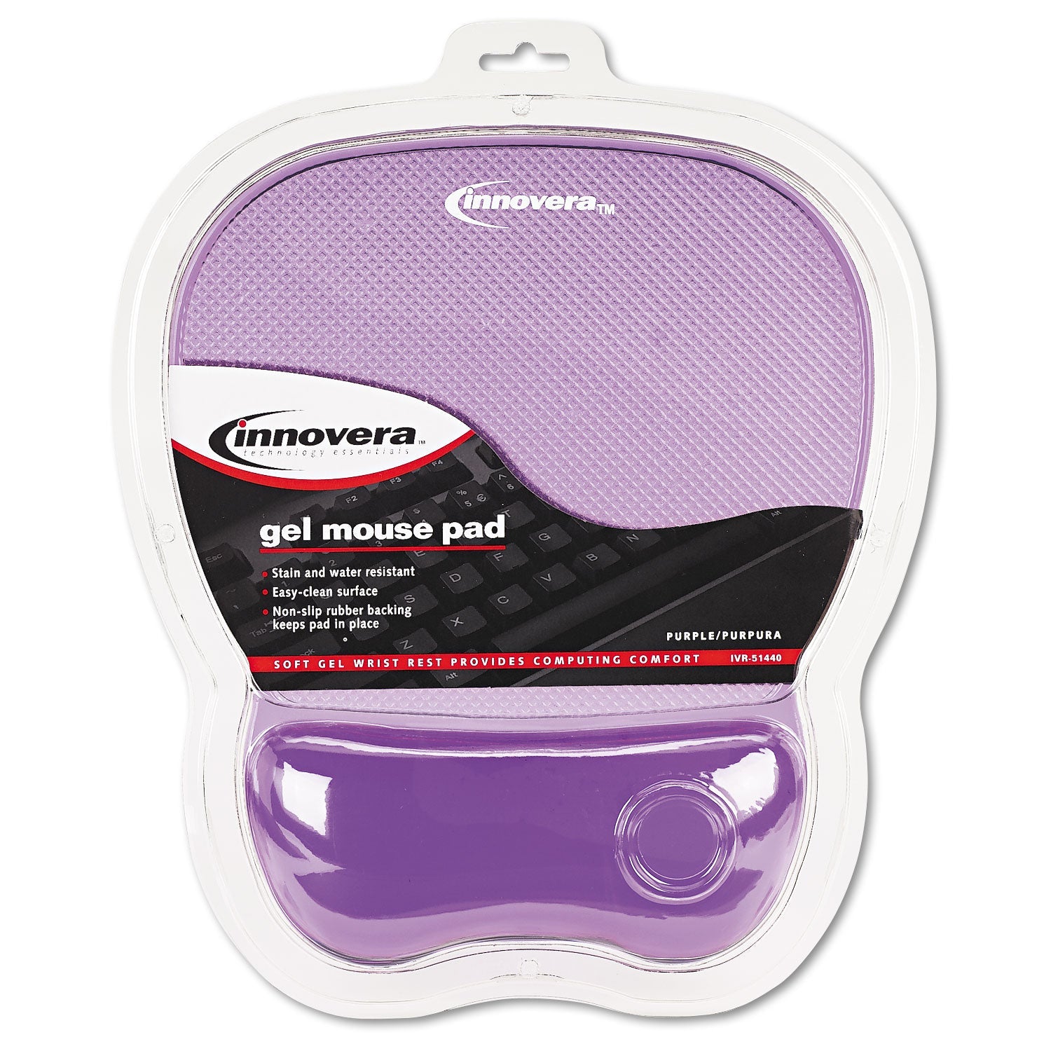 Innovera Mouse Pad with Gel Wrist Rest, 8.25 x 9.62, Purple