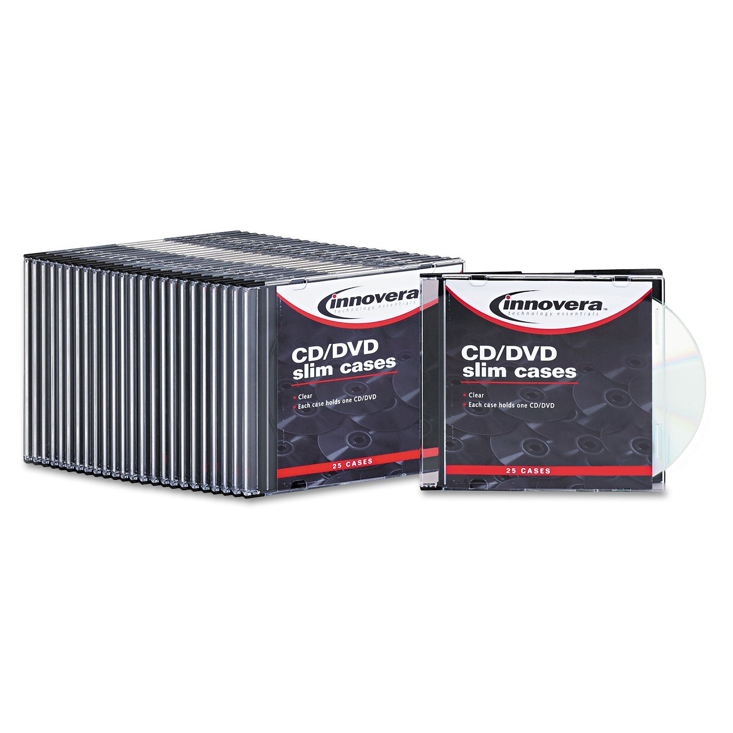 Innovera CD/DVD Slim Jewel Cases, Clear/Black, 25/Pack