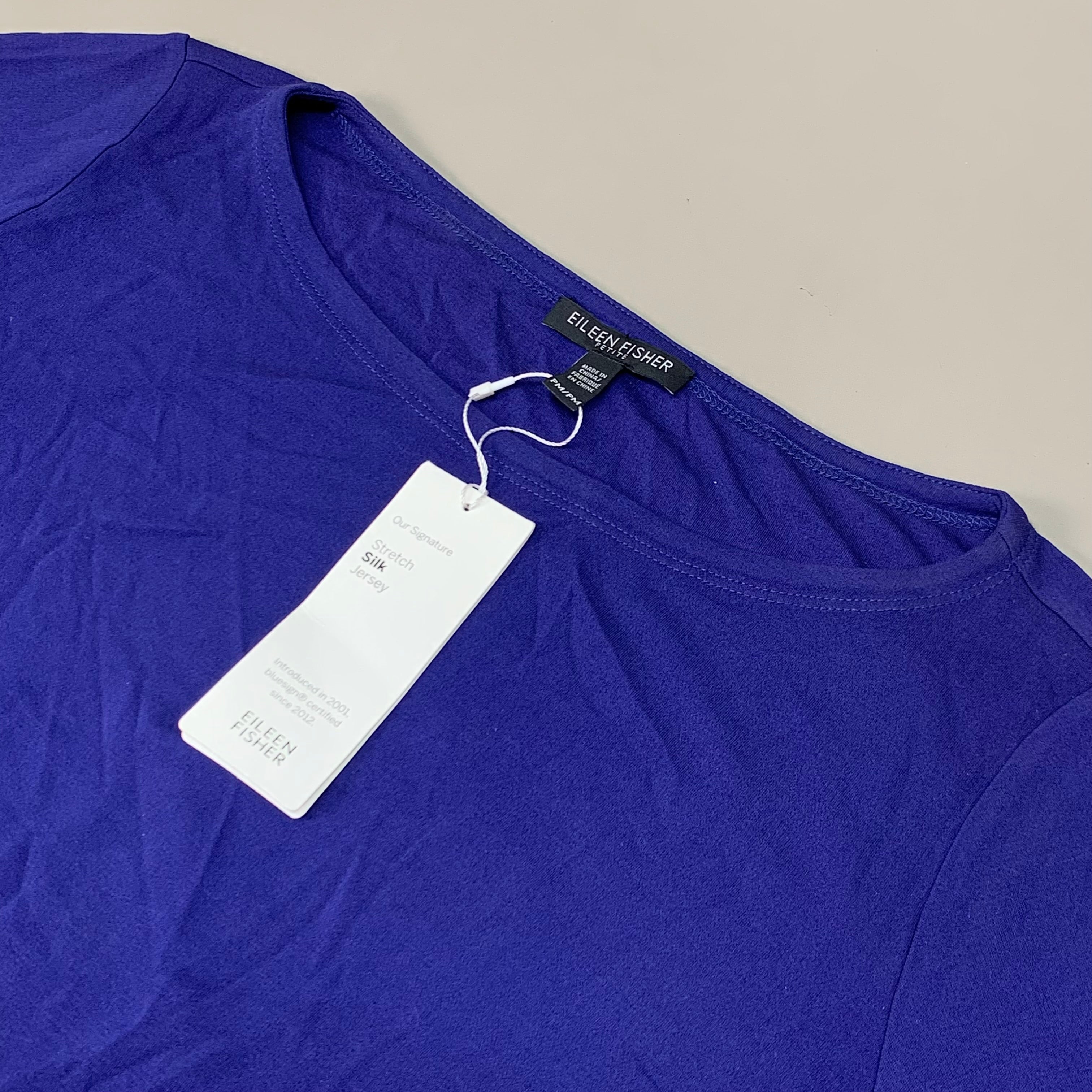 EILEEN FISHER Stretch Silk Jersey PM-Petite Medium Navy Blue S6GK-D3572P