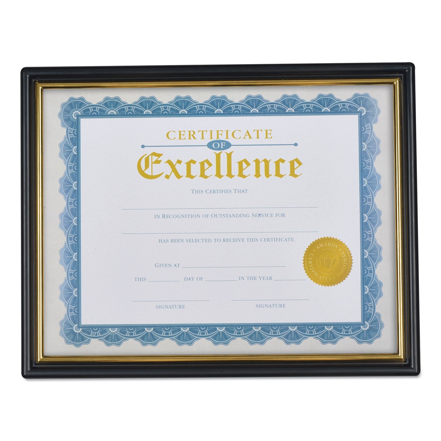 Universal Document Frames, Plastic, 8.5 x 10 Insert, Black/Gold, 3/Pack