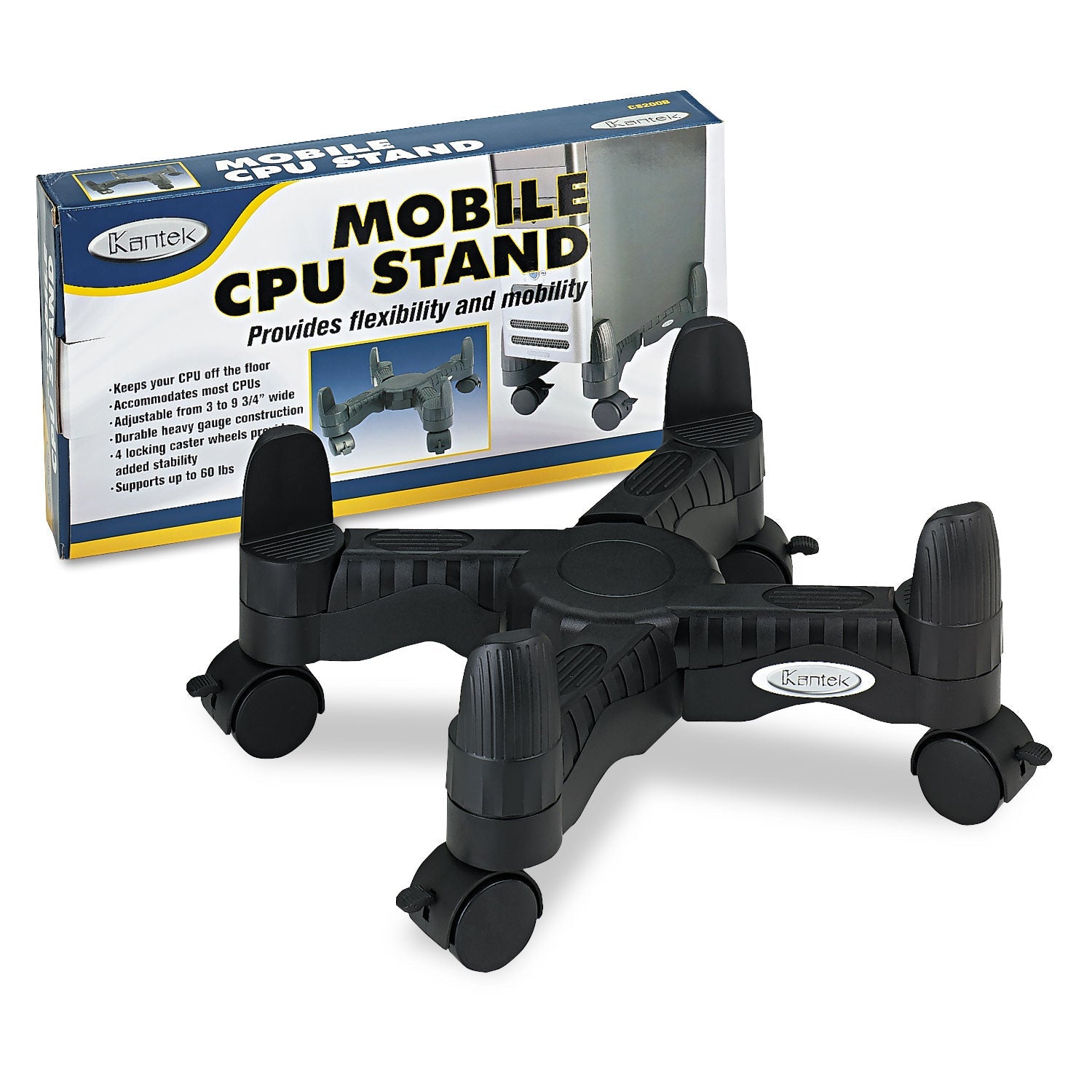 Kantek Mobile CPU Stand, Supports 60 lb, 4.5w x 16d x 7h, Black