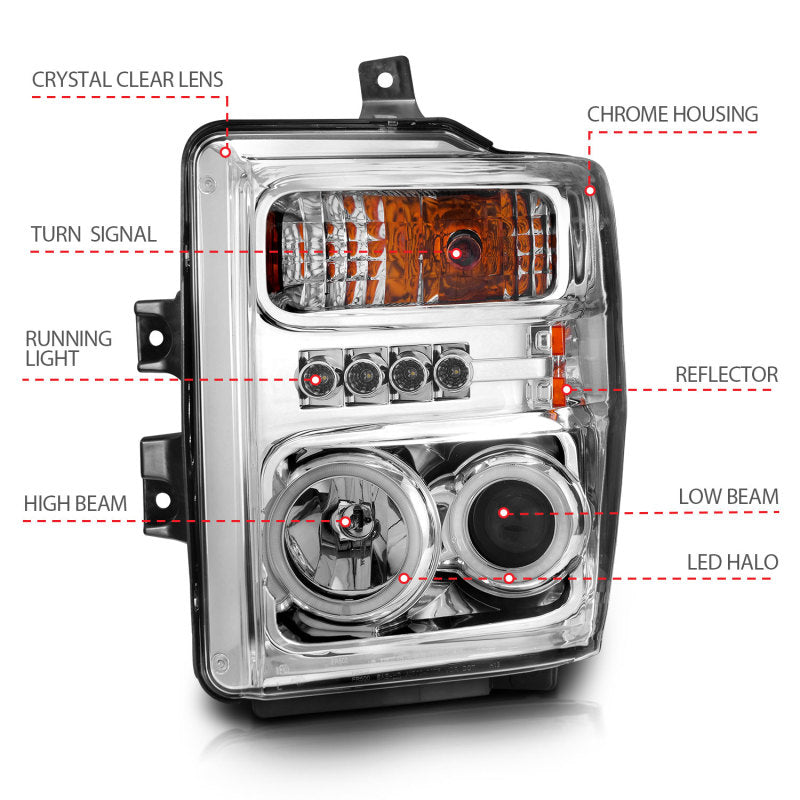 Anzo 2008-2010 Ford F-250 Projector Headlights w/ Halo Chrome (CCFL)