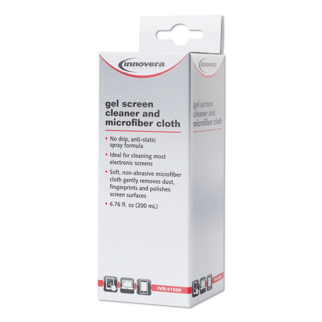 Innovera Anti-Static Gel Screen Cleaner, with Gray Microfiber Cloth, 4 oz Spray Bottle