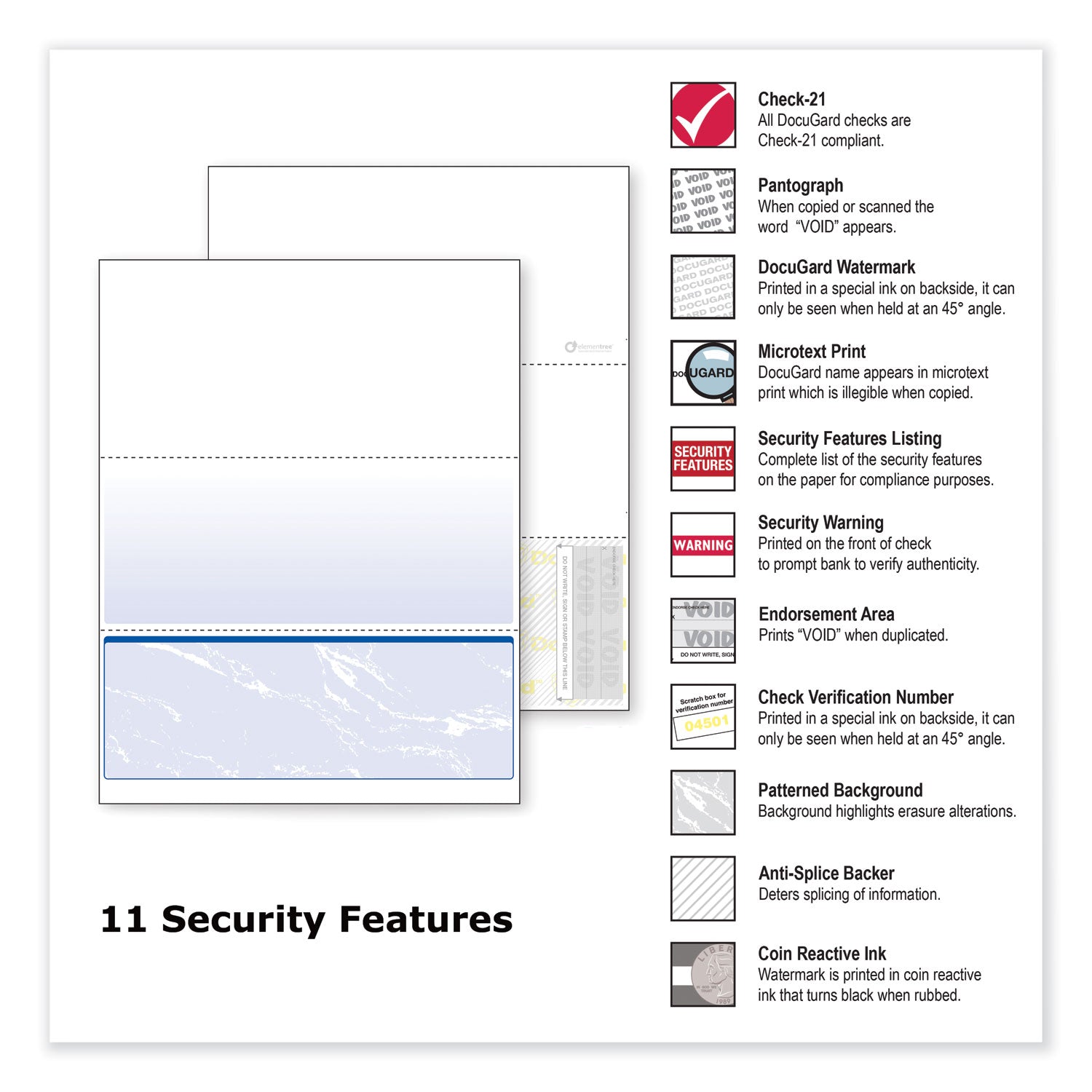 DocuGard Standard Security Check, 11 Features, 8.5 x 11, Blue Marble Bottom, 500/Ream