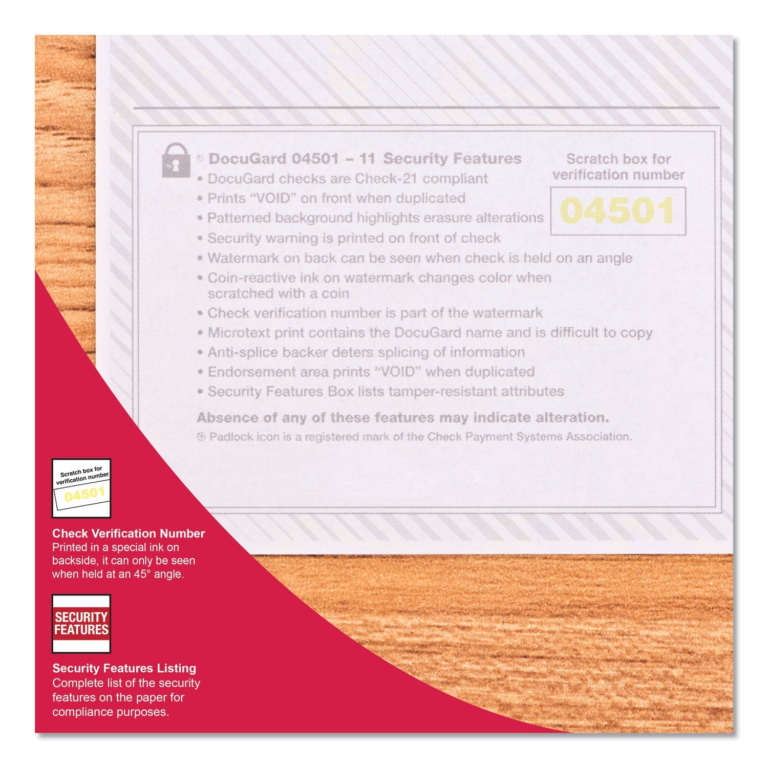 DocuGard Standard Security Check, 11 Features, 8.5 x 11, Blue Marble Bottom, 500/Ream