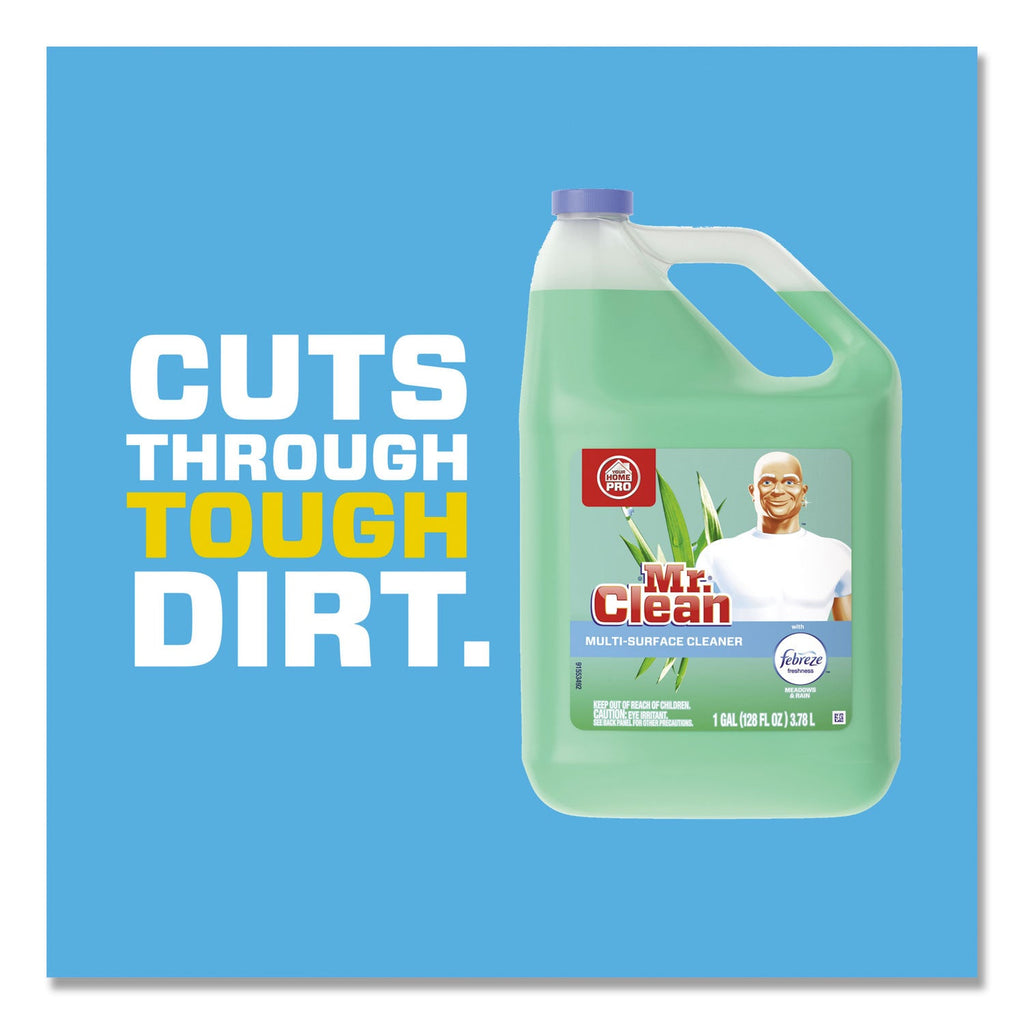 Mr. Clean Multipurpose Cleaning Solution with Febreze,128 oz Bottle, Meadows and Rain Scent, 4/Carton