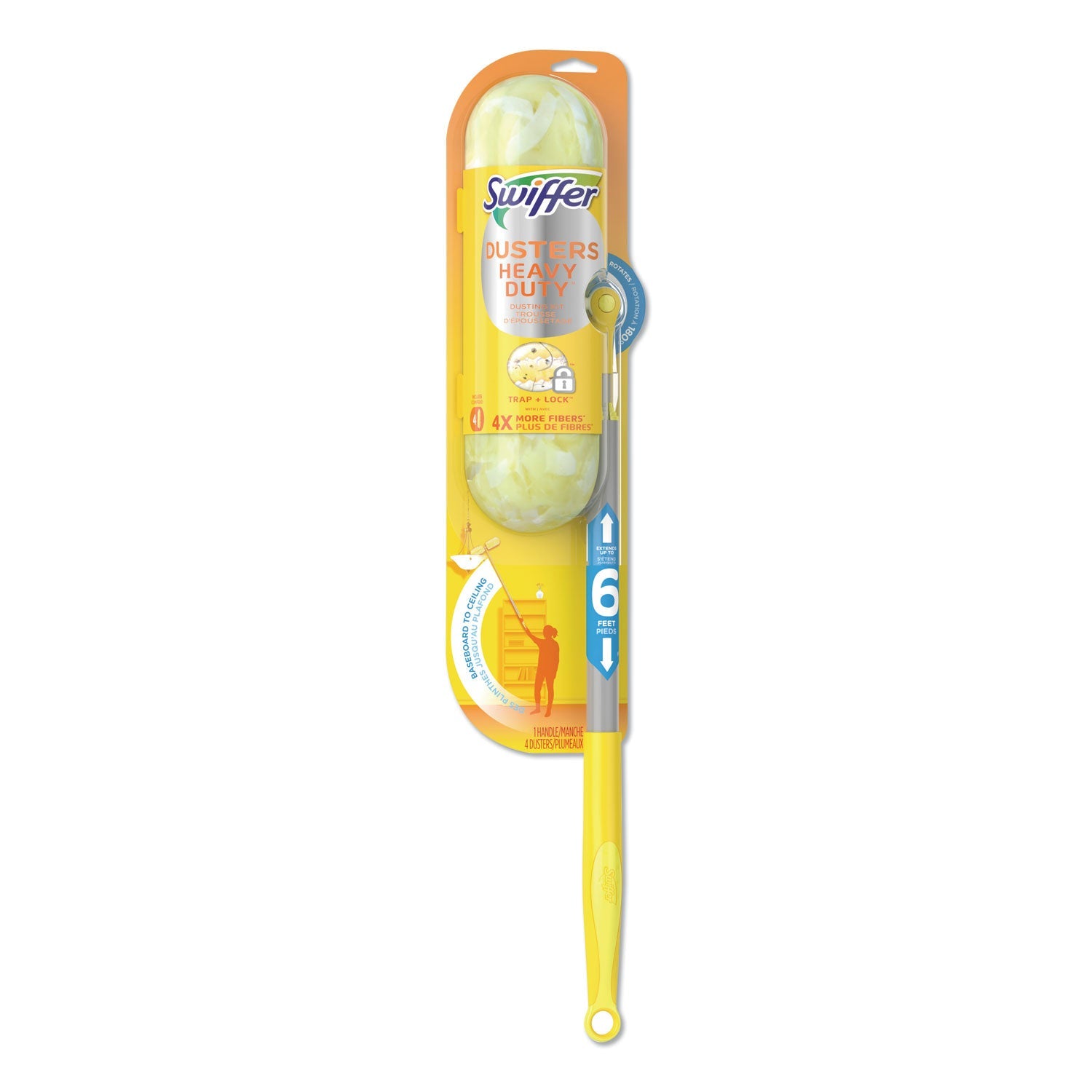 Swiffer Heavy Duty Dusters with Super Extender Handle, 6 ft Handle, 1 Handle/4 Dusters, 4/Carton