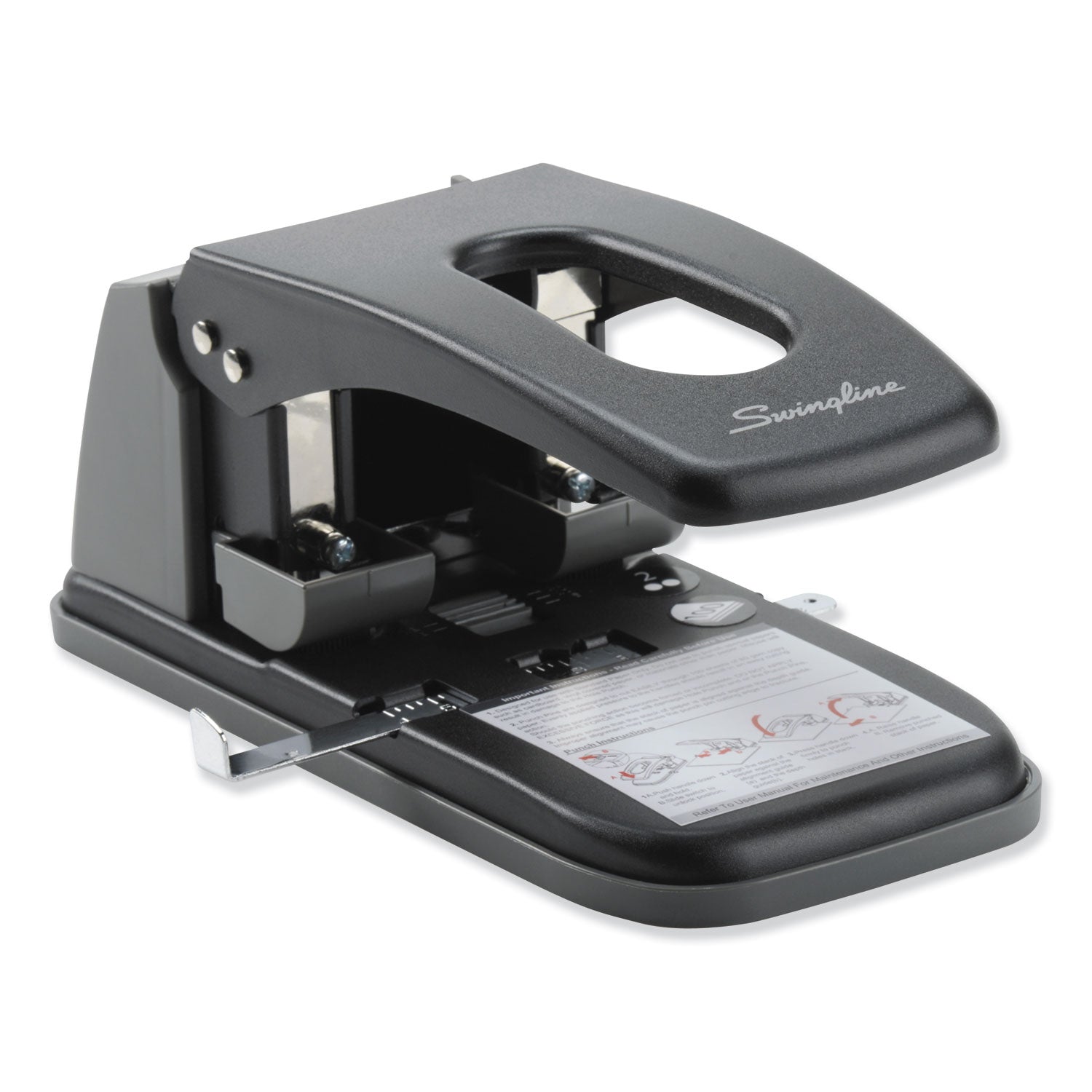 Swingline 100-Sheet High Capacity Two-Hole Punch, Fixed Centers, 9/32" Holes, Black/Gray