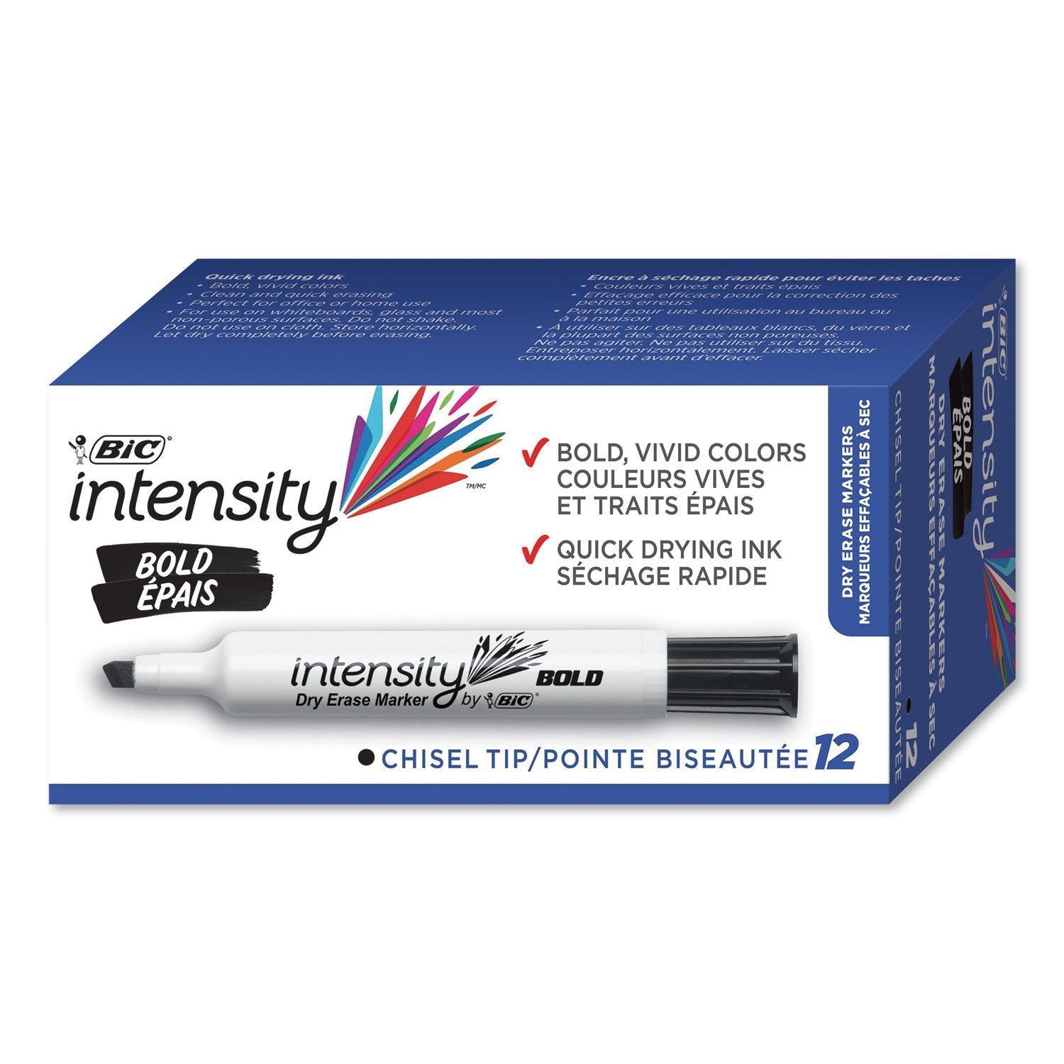 BIC Intensity Bold Tank-Style Dry Erase Marker, Broad Chisel Tip, Black, Dozen