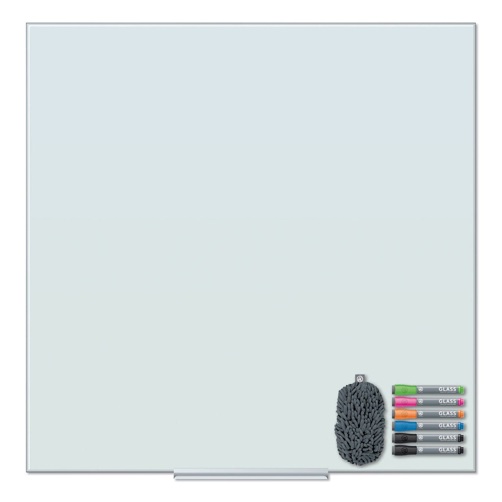 U Brands Floating Glass Dry Erase Board, 36 x 36, White