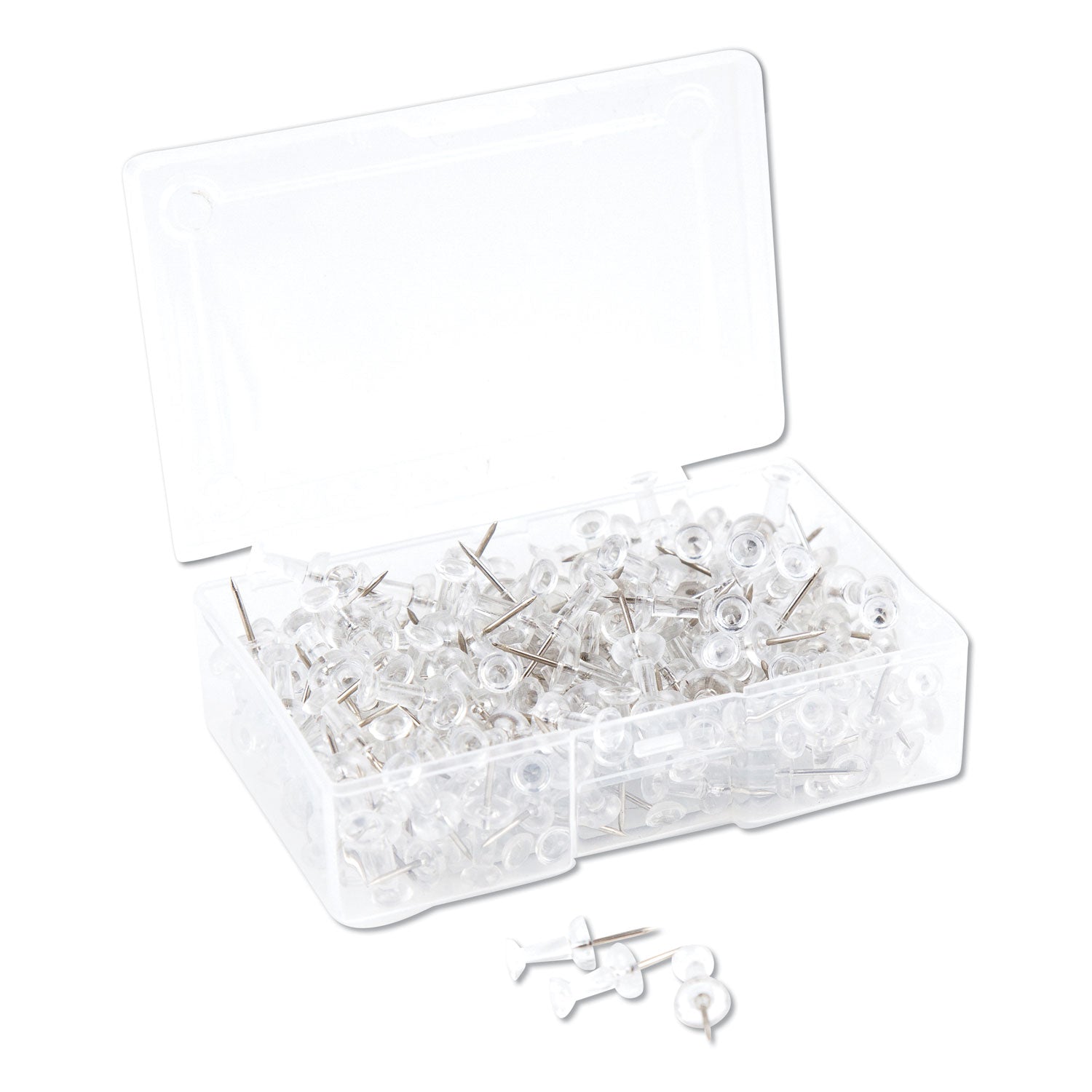 U Brands Standard Push Pins, Plastic, Clear, Clear Head/Silver Pin, 0.44", 200/Pack