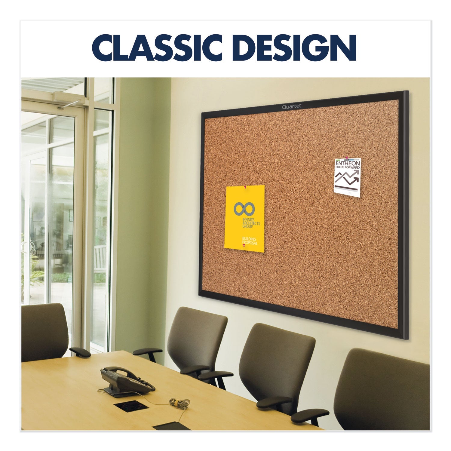 Quartet Classic Series Cork Bulletin Board, 48x36, Black Aluminum Frame