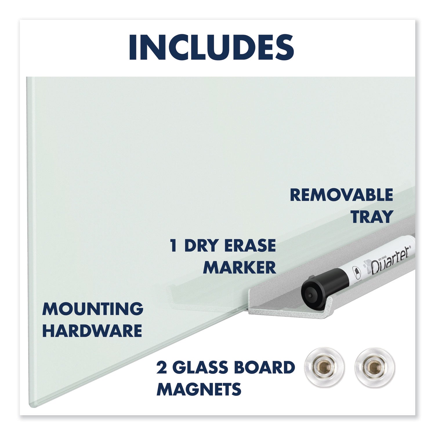 Quartet InvisaMount Magnetic Glass Marker Board, Frameless, 50" x 28", White Surface