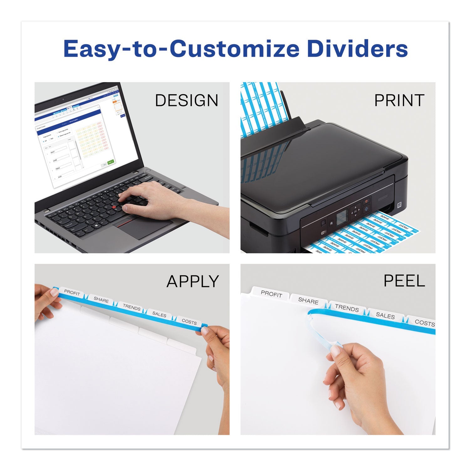 Avery Print and Apply Index Maker Clear Label Dividers, Big Tab, 5-Tab, White Tabs, 11 x 8.5, White, 1 Set
