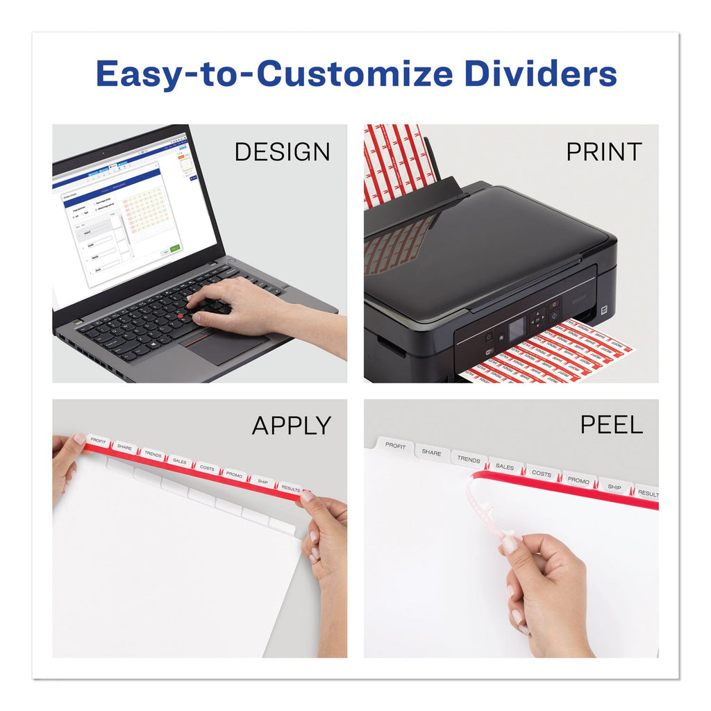 Avery Print and Apply Index Maker Clear Label Dividers, 8-Tab, 11 x 8.5, White, 25 Sets