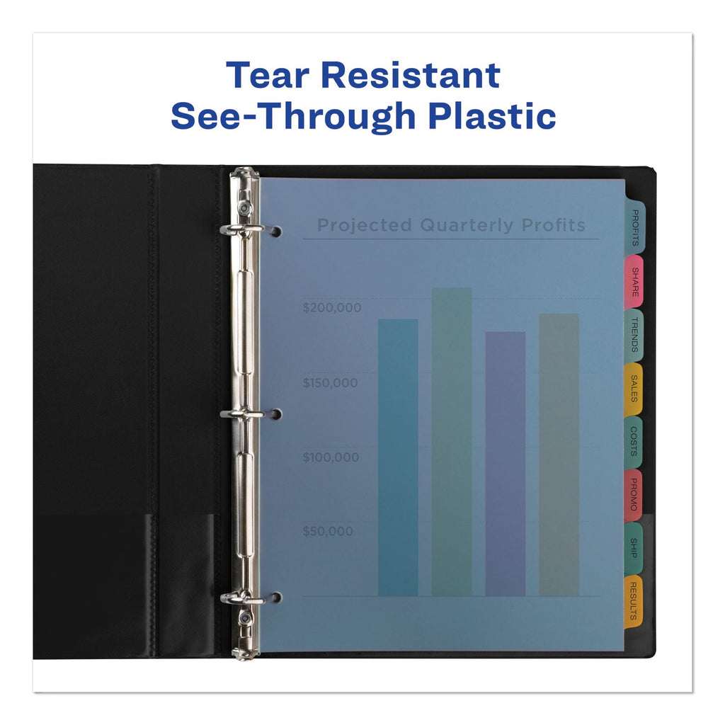 Avery Print and Apply Index Maker Clear Label Plastic Dividers with Printable Label Strip, 8-Tab, 11 x 8.5, Assorted Tabs, 5 Sets