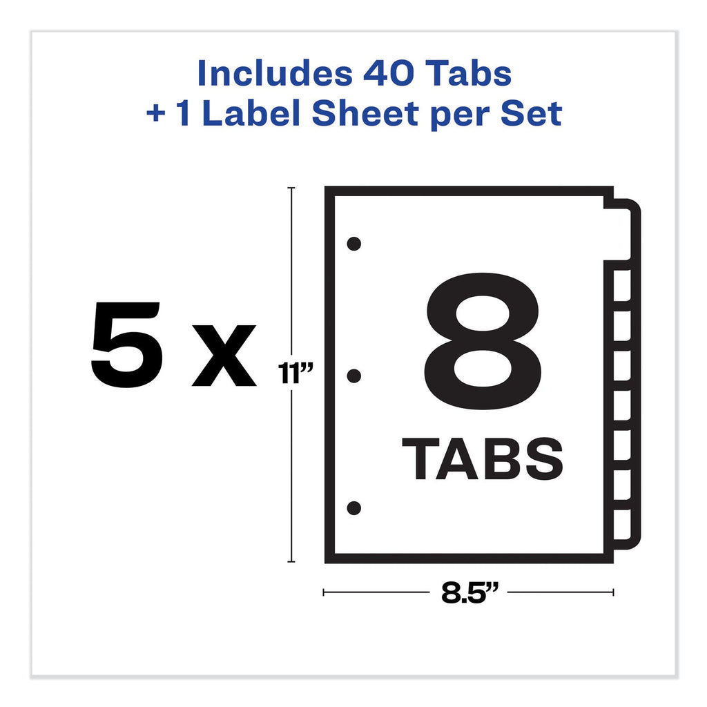 Avery Print and Apply Index Maker Clear Label Dividers, Big Tab, 8-Tab, 11 x 8.5, White, 5 Sets