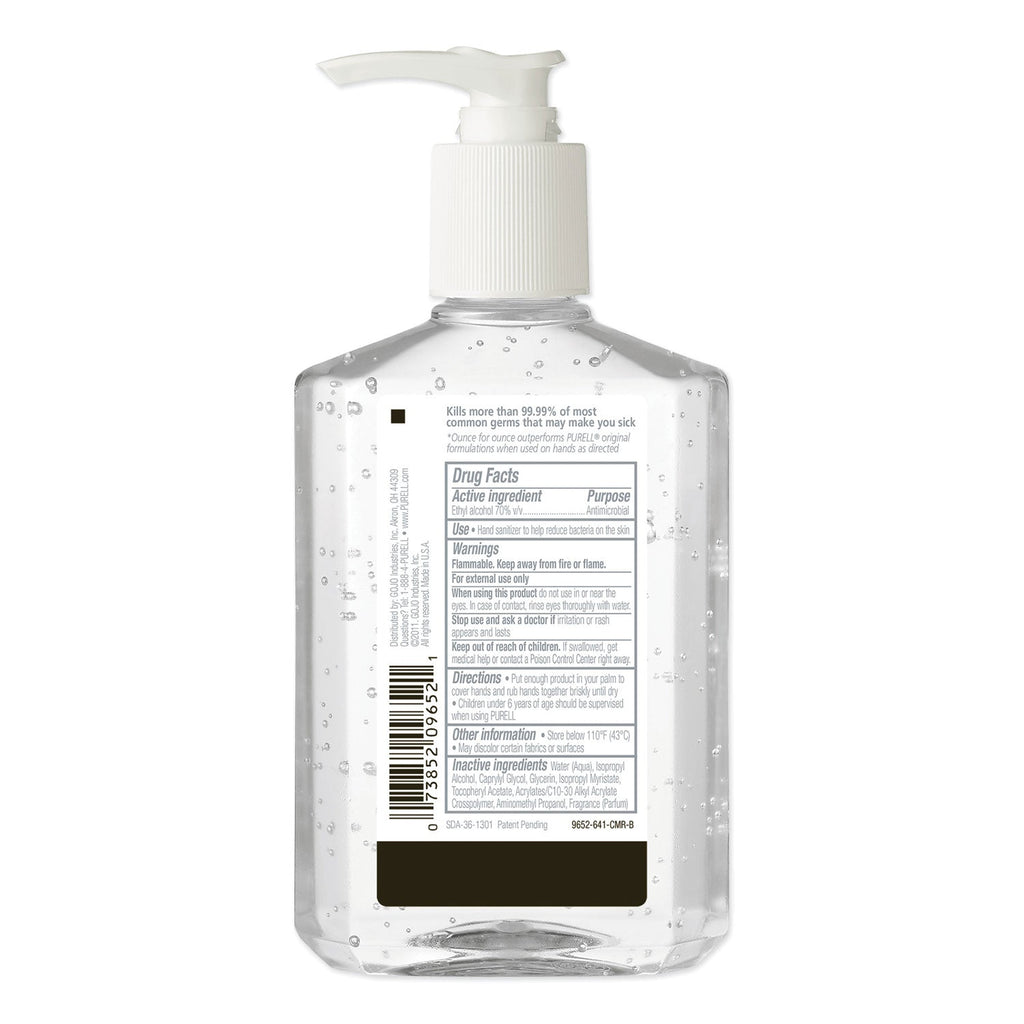 PURELL Advanced Refreshing Gel Hand Sanitizer, 8 oz Pump Bottle, Clean Scent, 12/Carton