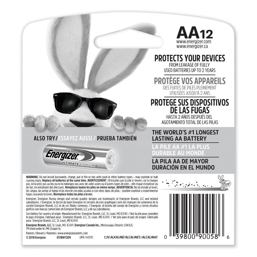 Energizer MAX Alkaline AA Batteries, 1.5 V, 12/Pack