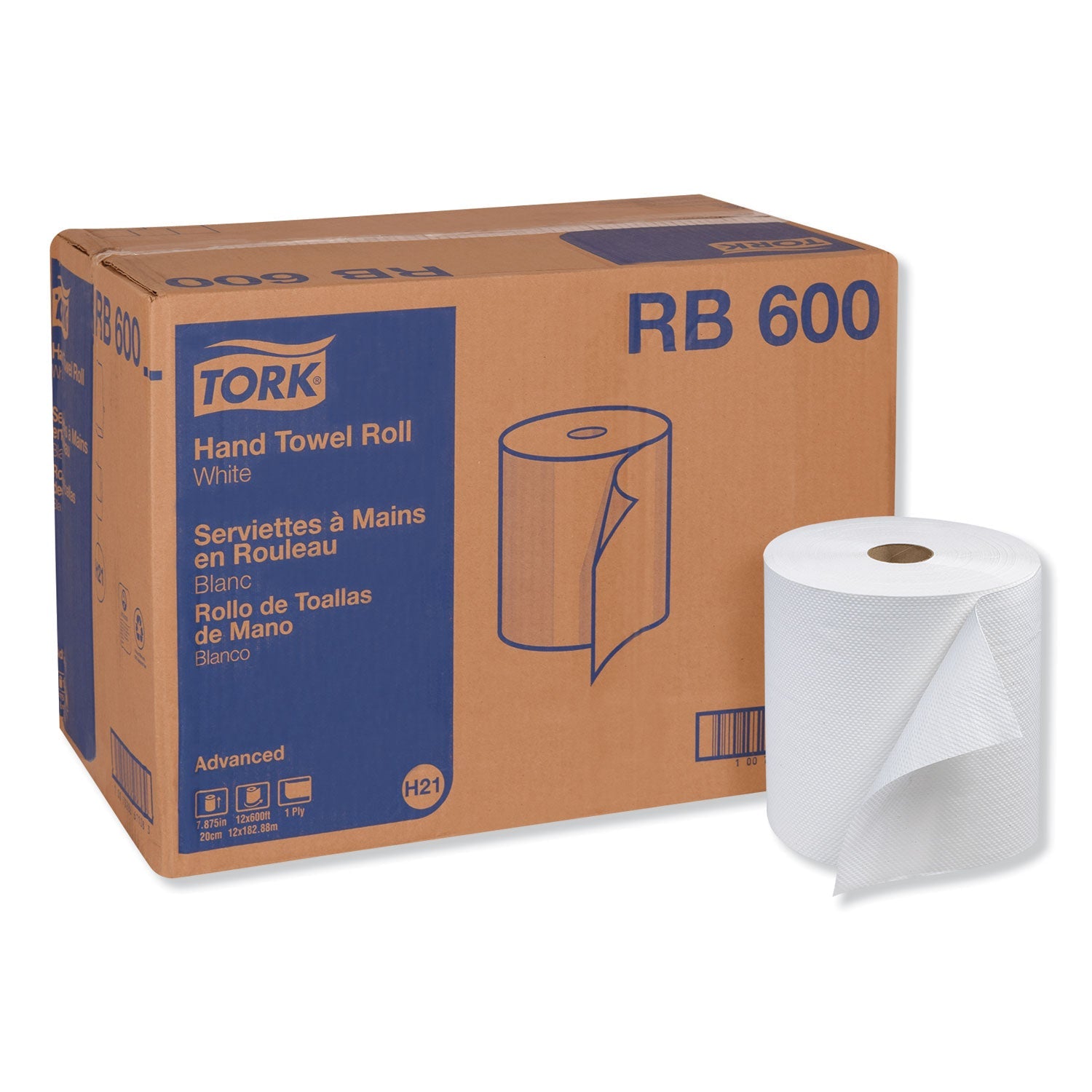 Tork Advanced Hardwound Roll Towel, 1-Ply, 7.88" x 600 ft, White, 12 Rolls/Carton