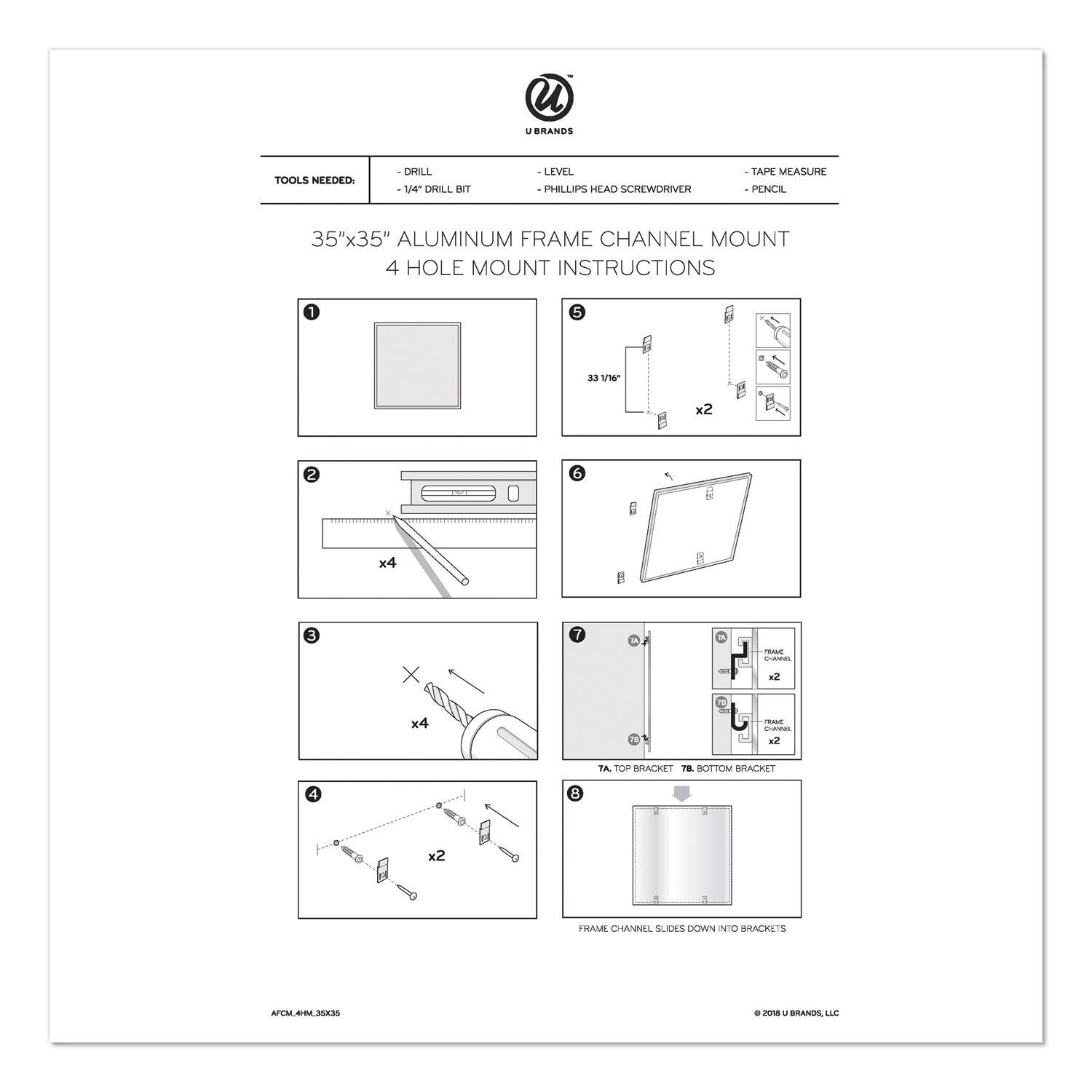 U Brands PINIT Magnetic Dry Erase Board, 36 x 36, White