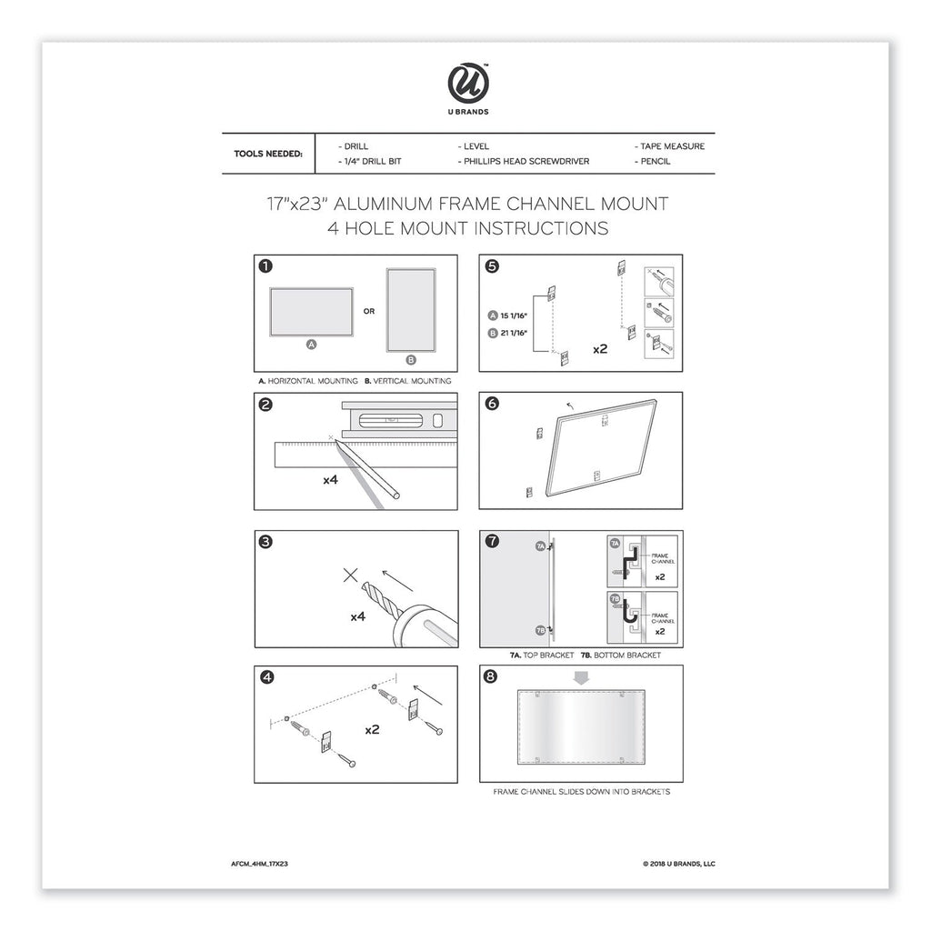 U Brands PINIT Magnetic Dry Erase Board, 24 x 18, White
