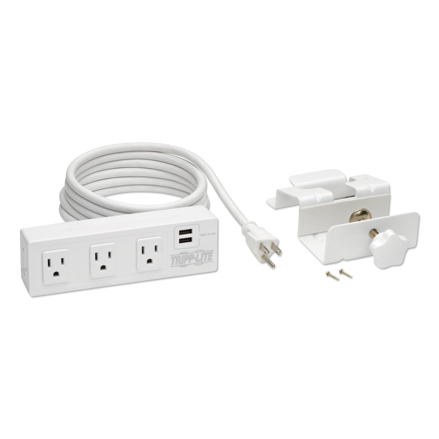 Tripp Lite Surge Protector, 3 AC Outlets/2 USB Ports, 10 ft Cord, 510 J, White