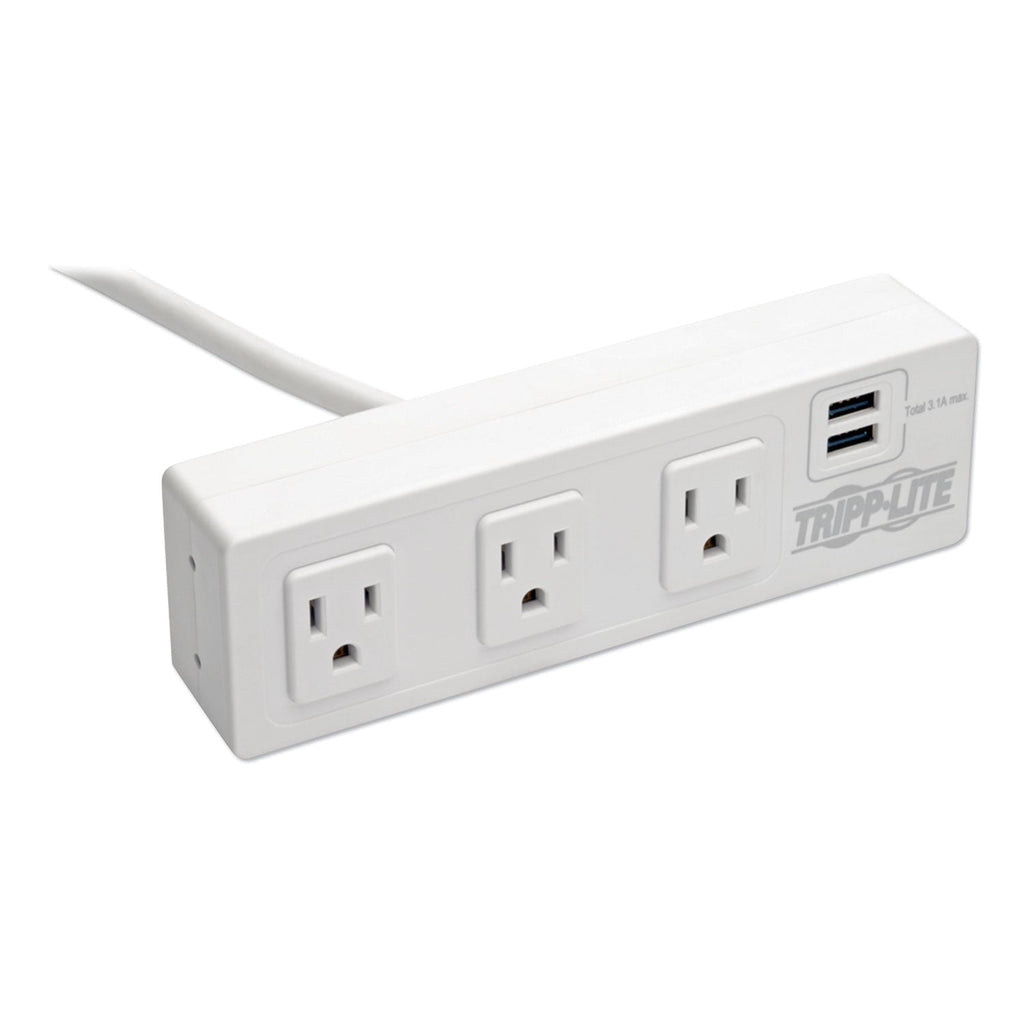 Tripp Lite Surge Protector, 3 AC Outlets/2 USB Ports, 10 ft Cord, 510 J, White