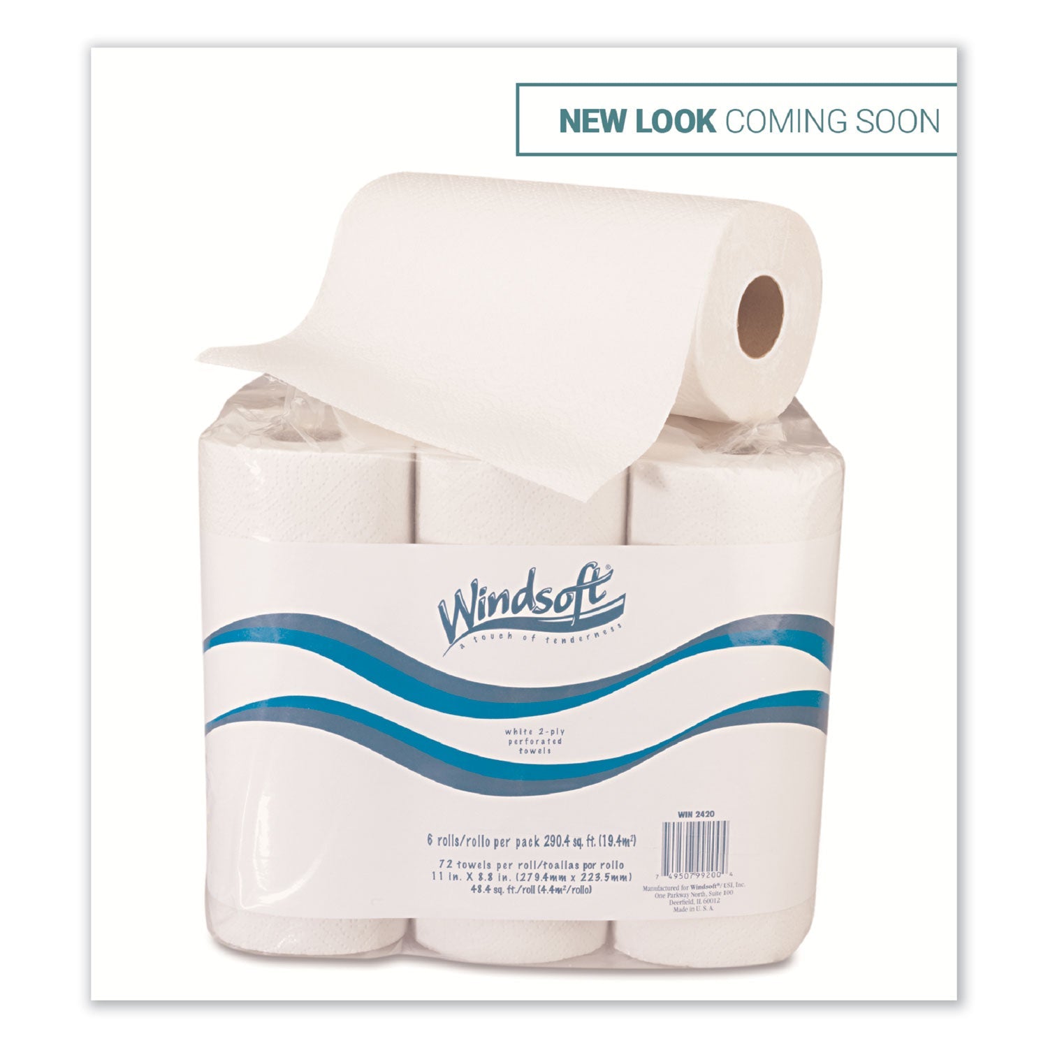 Windsoft Kitchen Roll Towels, 2-Ply, 11 x 9, White, 72 Sheets/Roll, 6 Rolls/Pack