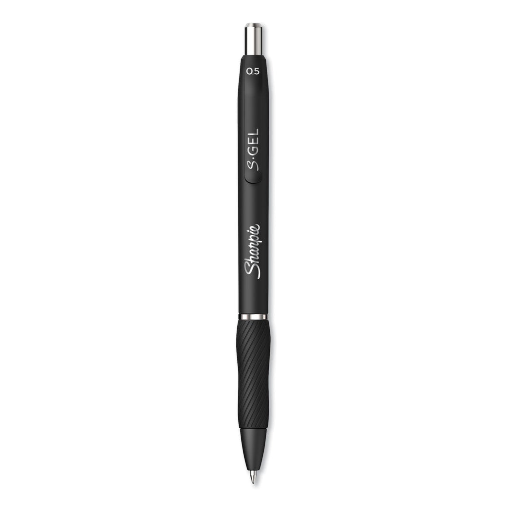 Sharpie S-Gel High-Performance Gel Pen, Retractable, Fine 0.5 mm, Black Ink, Black Barrel, Dozen