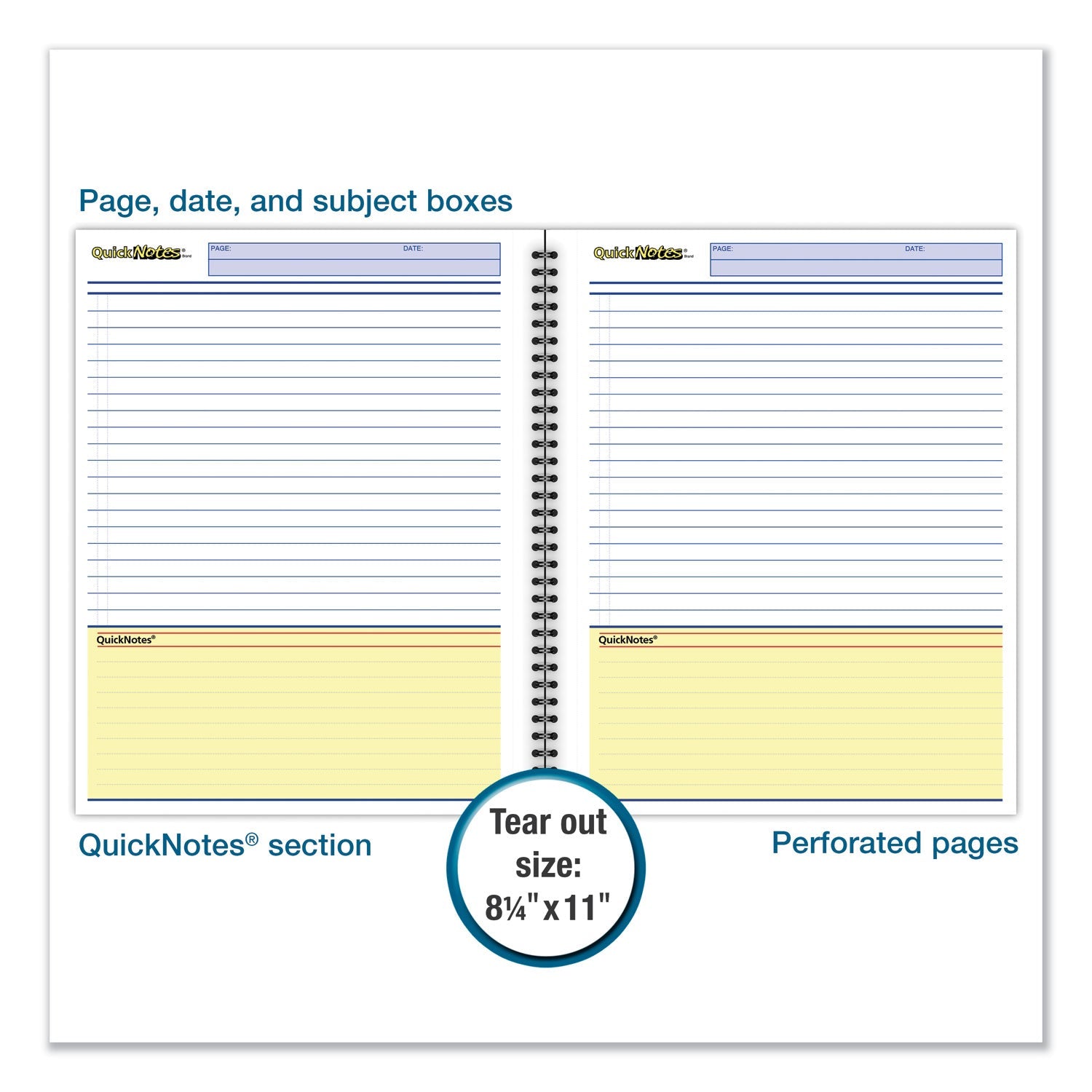 Cambridge Wirebound Guided QuickNotes Notebook, 1 Subject, List-Management Format, Dark Gray Cover, 11 x 8.5, 80 Sheets