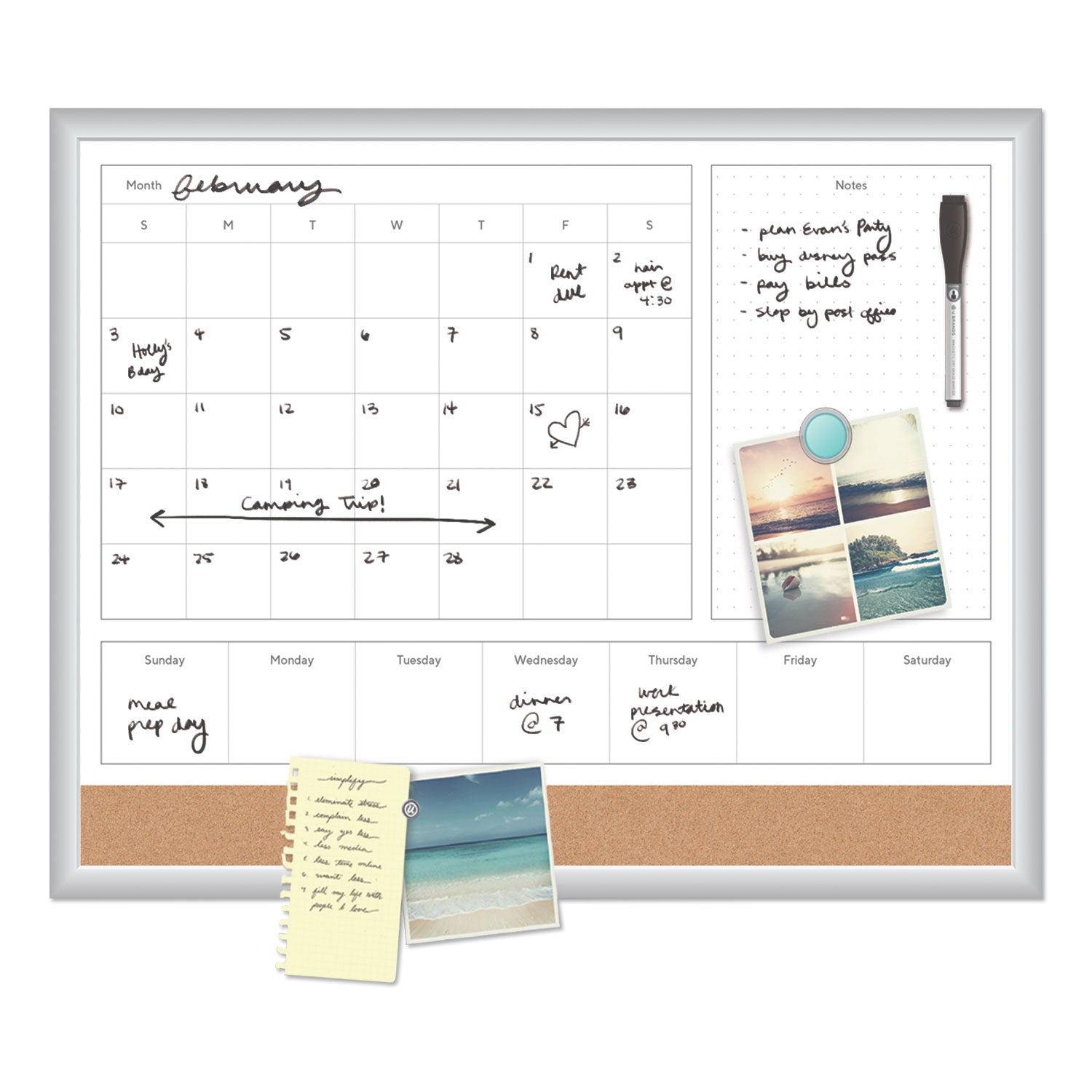 U Brands 4N1 Magnetic Dry Erase Combo Board, 24 x 18, White/Natural