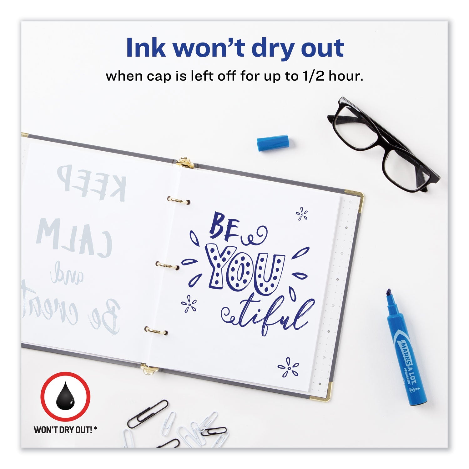 Avery MARKS A LOT Regular Desk-Style Permanent Marker, Broad Chisel Tip, Blue, Dozen (7886)