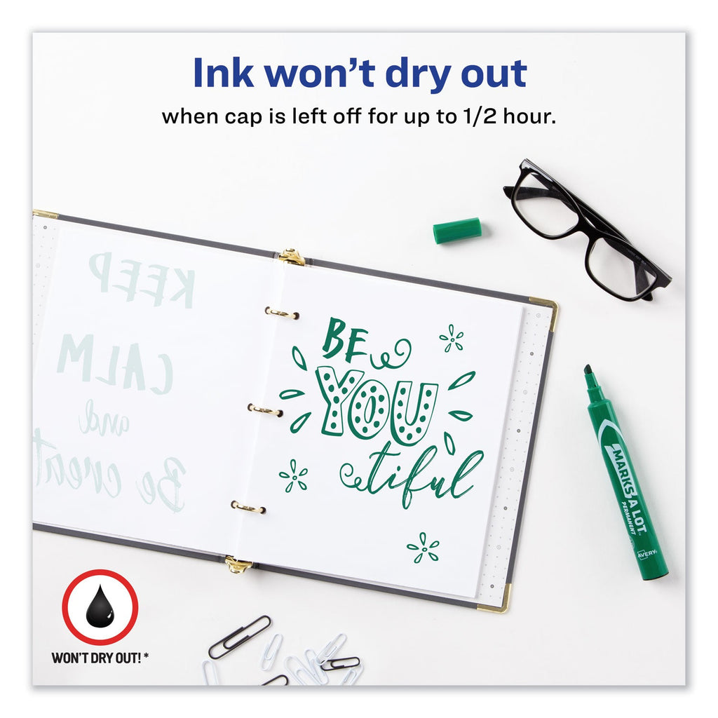 Avery MARKS A LOT Large Desk-Style Permanent Marker, Broad Chisel Tip, Green, Dozen (8885)