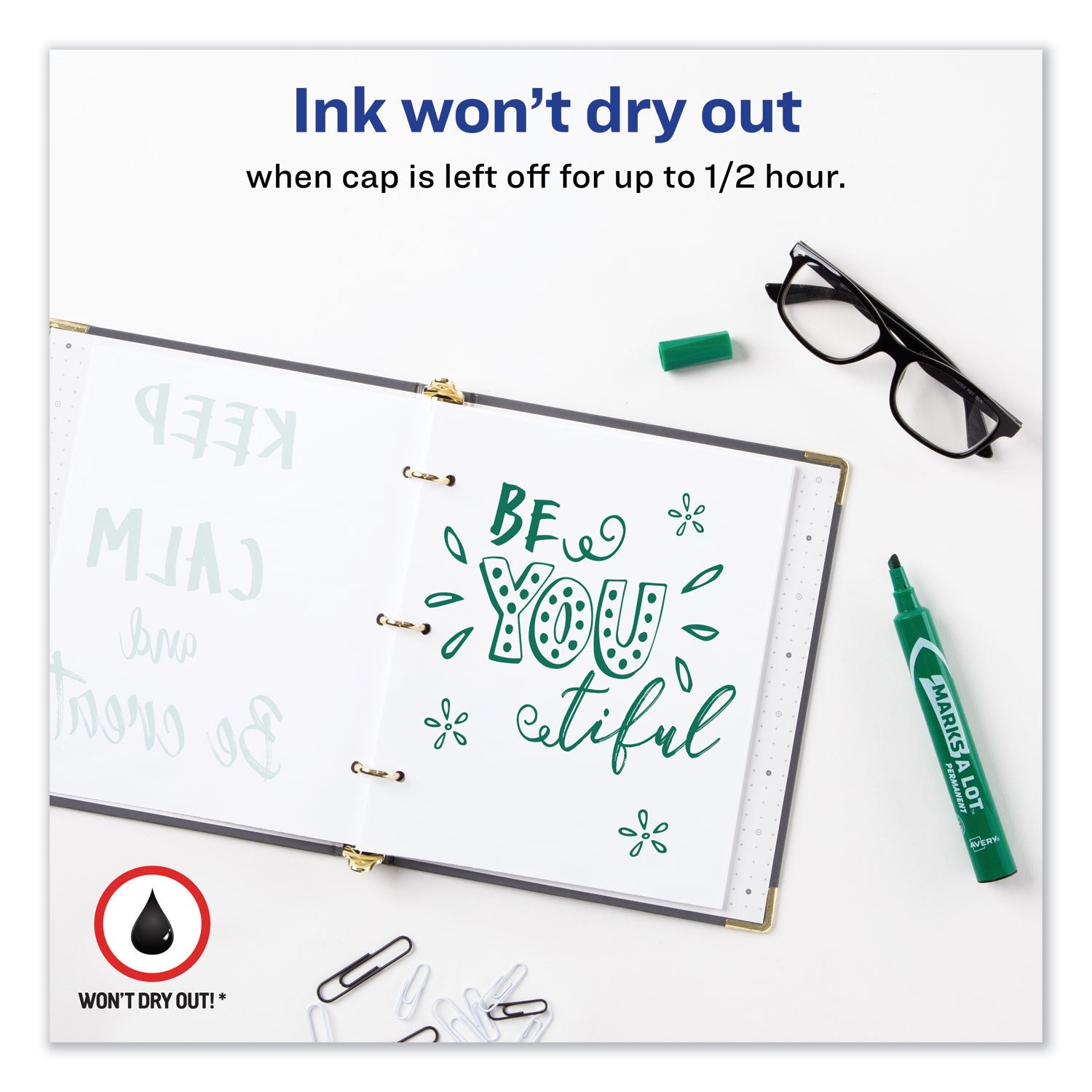 Avery MARKS A LOT Large Desk-Style Permanent Marker, Broad Chisel Tip, Green, Dozen (8885)