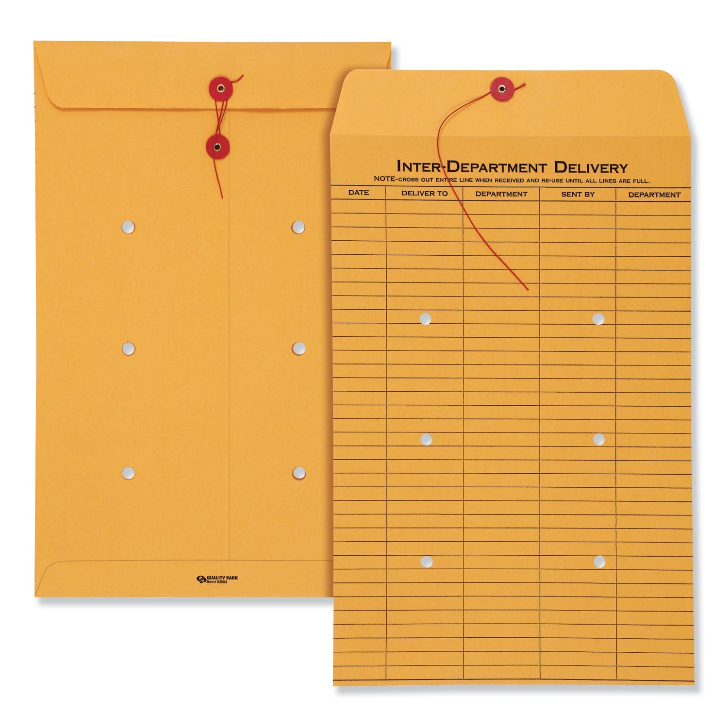 Quality Park Brown Kraft String/Button Interoffice Envelope, #98, One-Sided Five-Column Format, 31-Entries, 10 x 15, Brown Kraft, 100/CT