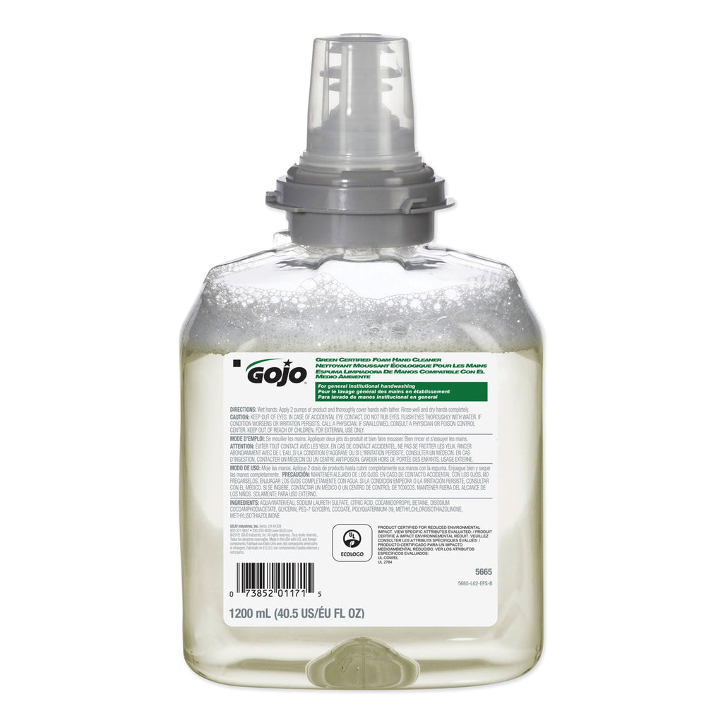 GOJO TFX Green Certified Foam Hand Cleaner Refill, Unscented, 1,200 mL, 2/Carton