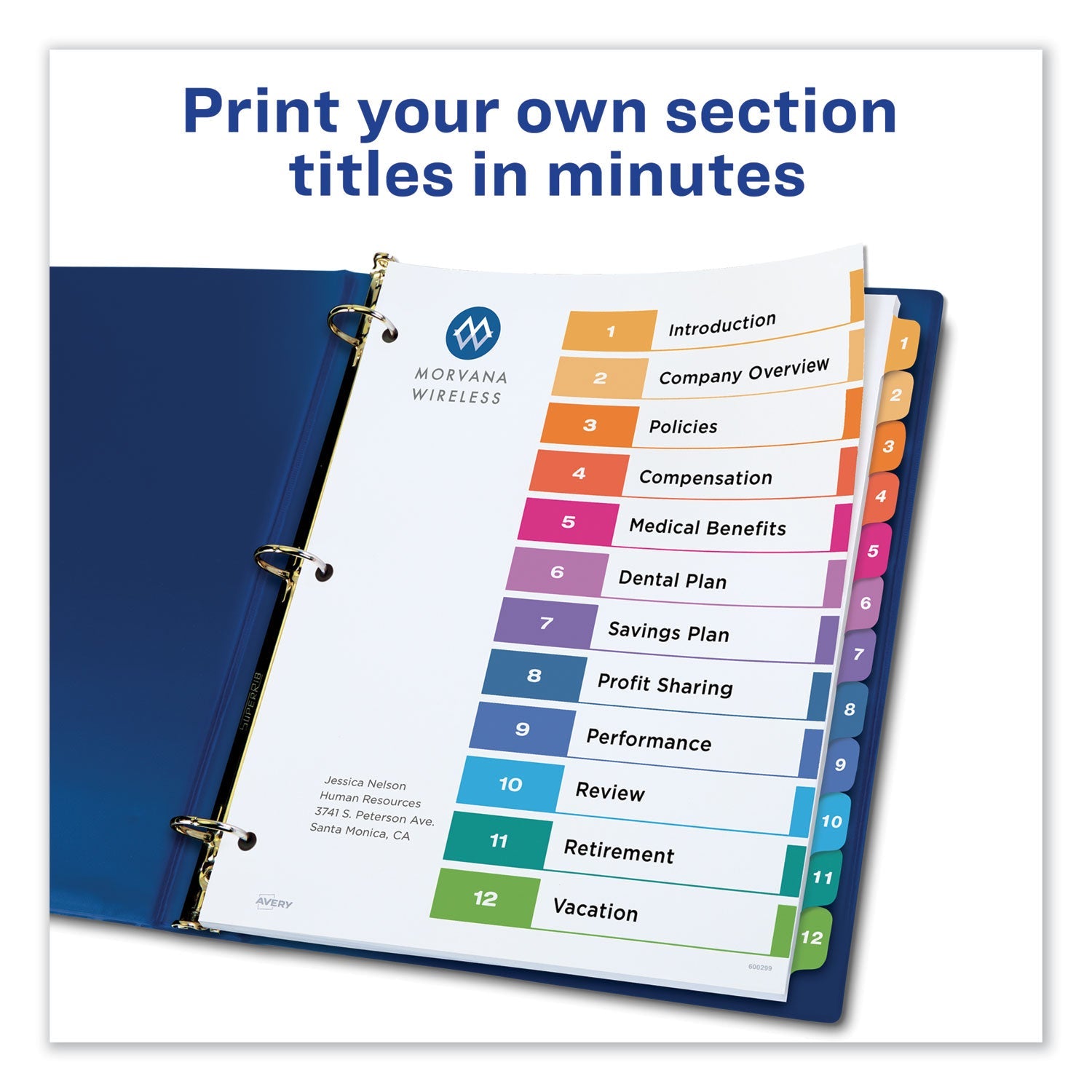 Avery Customizable TOC Ready Index Multicolor Tab Dividers, 12-Tab, 1 to 12, 11 x 8.5, White, Traditional Color Tabs, 6 Sets