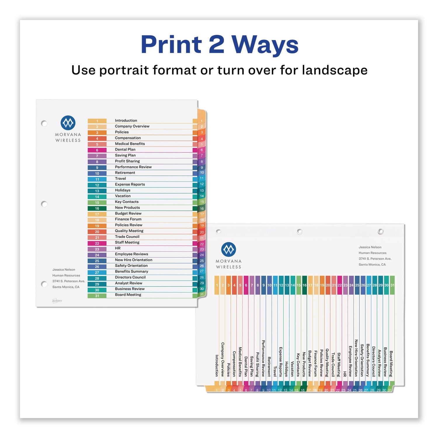 Avery Customizable TOC Ready Index Multicolor Tab Dividers, 31-Tab, 1 to 31, 11 x 8.5, White, Traditional Color Tabs, 1 Set