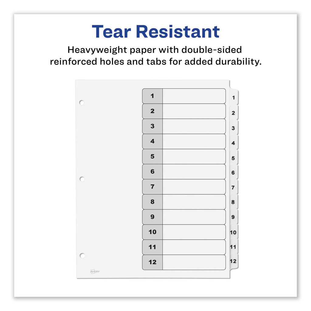 Avery Customizable TOC Ready Index Black and White Dividers, 12-Tab, 1 to 12, 11 x 8.5, 1 Set