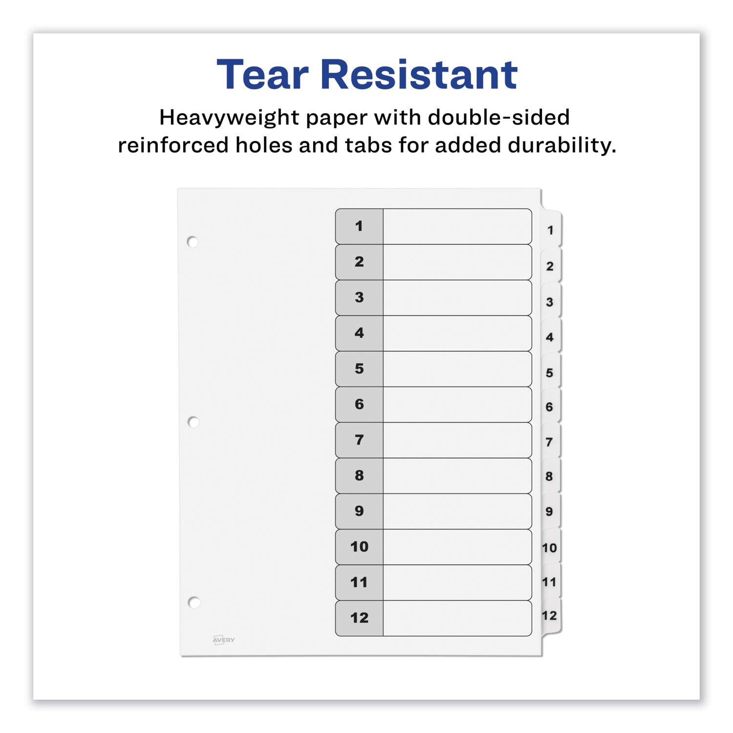 Avery Customizable TOC Ready Index Black and White Dividers, 12-Tab, 1 to 12, 11 x 8.5, 1 Set