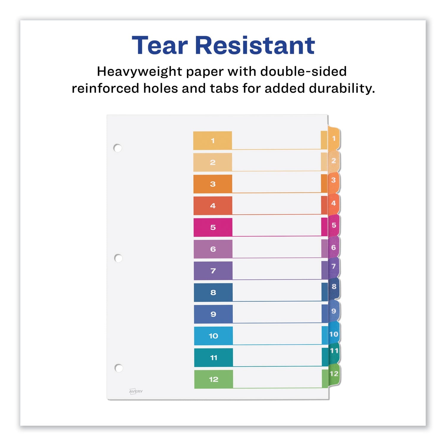 Avery Customizable TOC Ready Index Multicolor Tab Dividers, 12-Tab, 1 to 12, 11 x 8.5, White, Traditional Color Tabs, 6 Sets