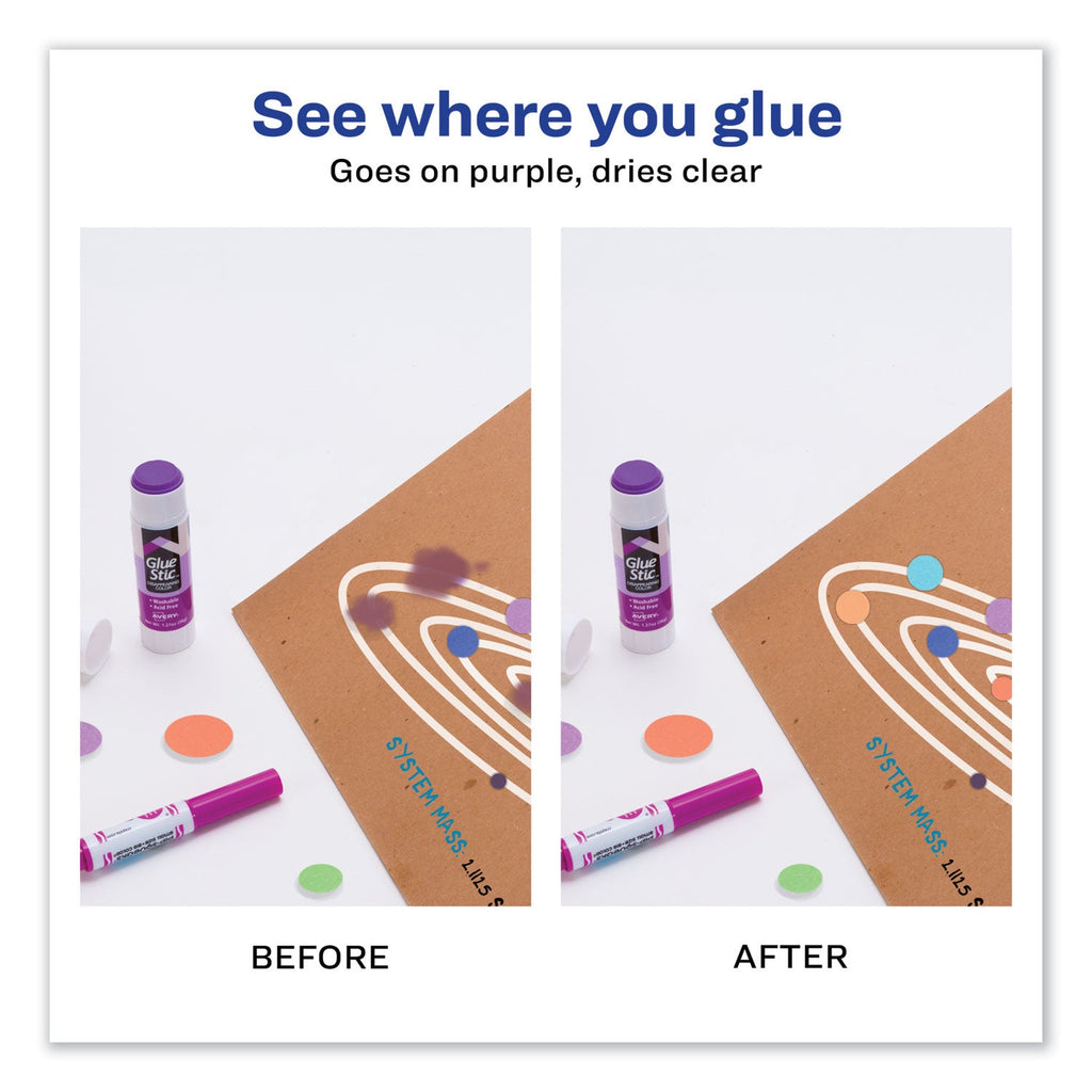 Avery Permanent Glue Stic Value Pack, 1.27 oz, Applies Purple, Dries Clear, 6/Pack