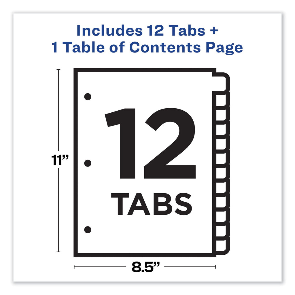 Avery Customizable TOC Ready Index Black and White Dividers, 12-Tab, 1 to 12, 11 x 8.5, 1 Set