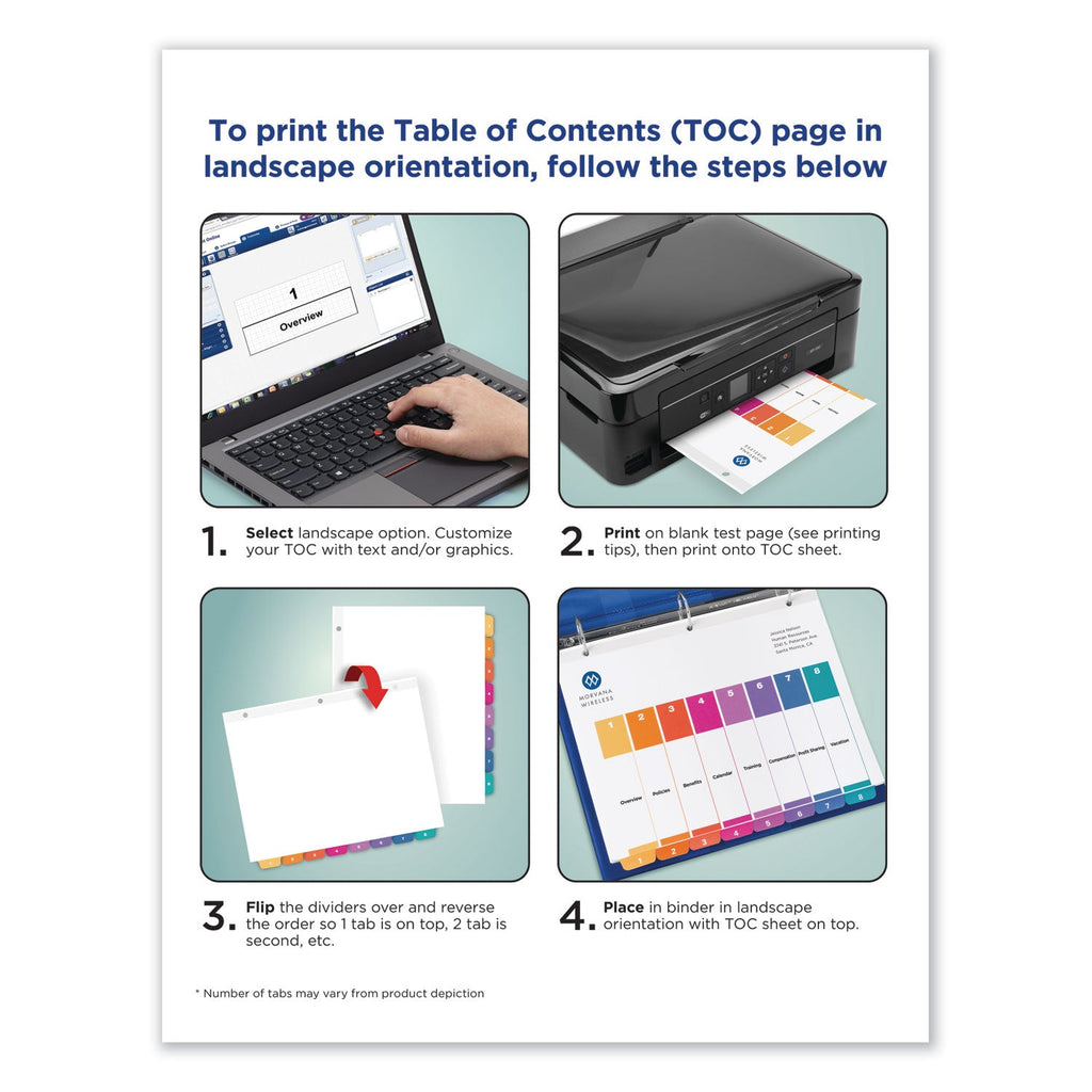 Avery Customizable TOC Ready Index Multicolor Tab Dividers, 8-Tab, 1 to 8, 11 x 8.5, White, Traditional Color Tabs, 6 Sets